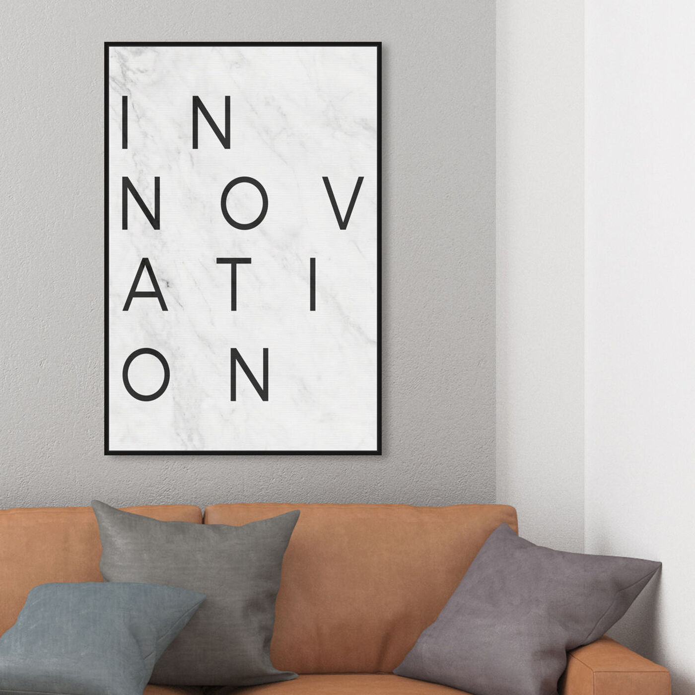 Hanging view of Innovation Minimalist Marble Paper featuring typography and quotes and motivational quotes and sayings art.