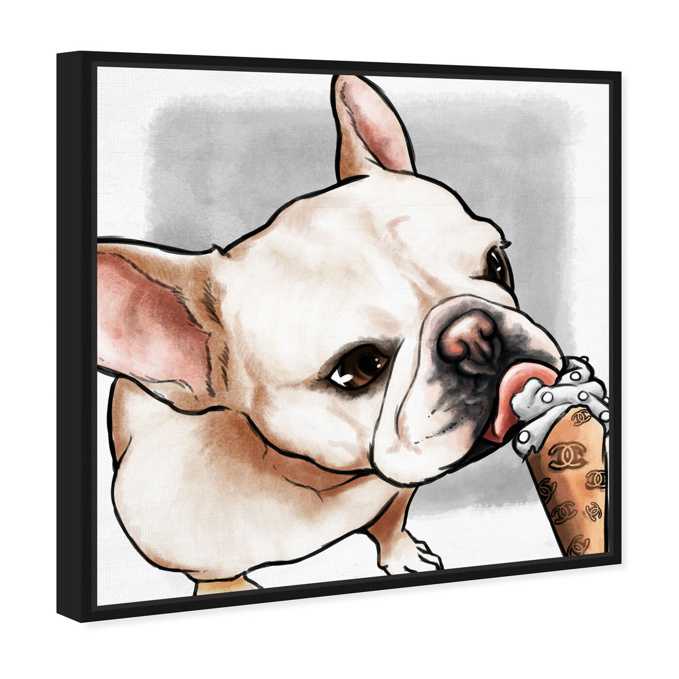 Angled view of My Favorite Treat Gray featuring animals and dogs and puppies art.