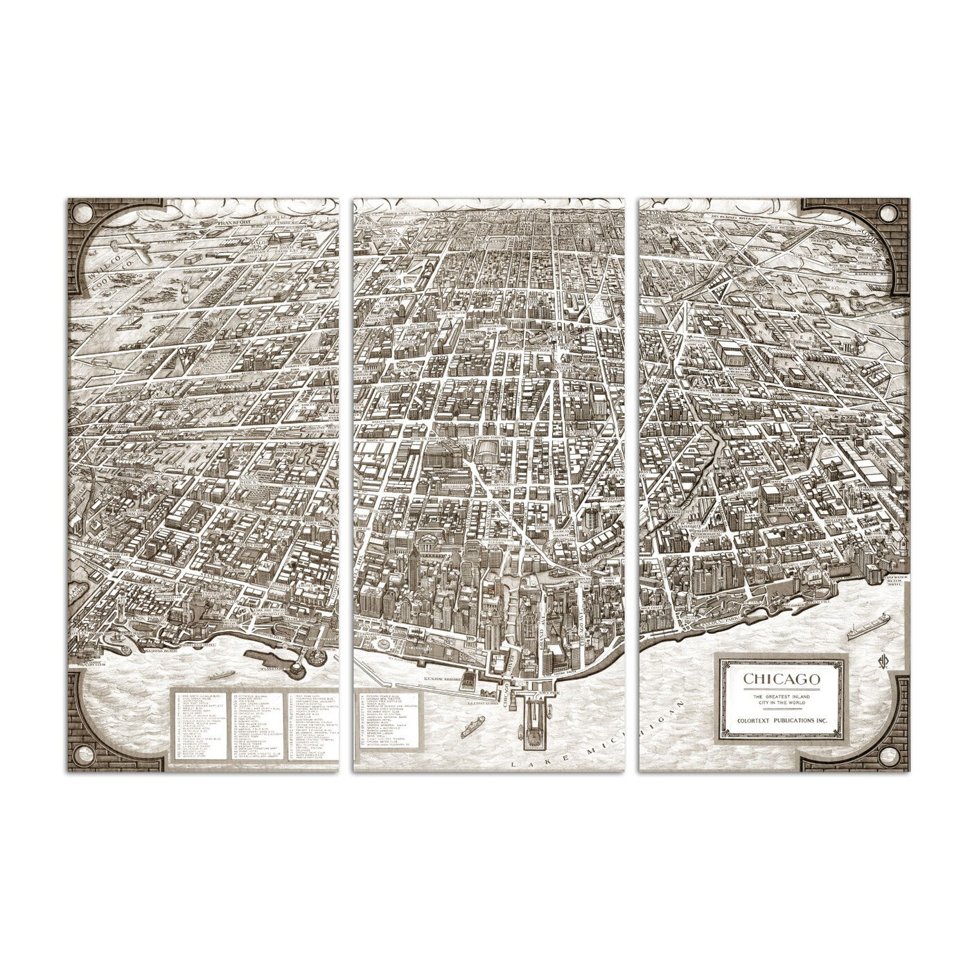 Chicago 1938 Map Triptych