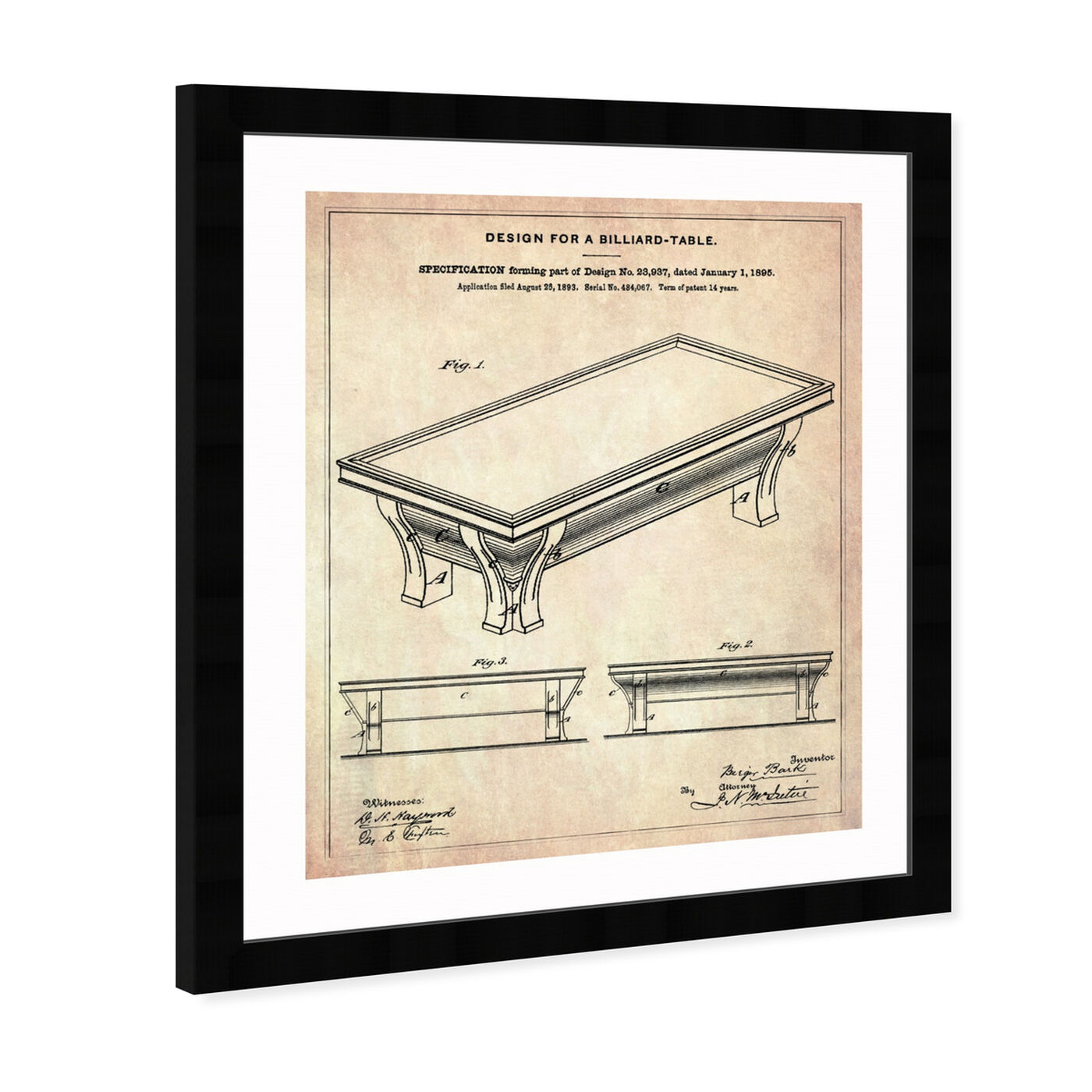 Angled view of Design for a Billiard-Table 1895 featuring entertainment and hobbies and billiards art.