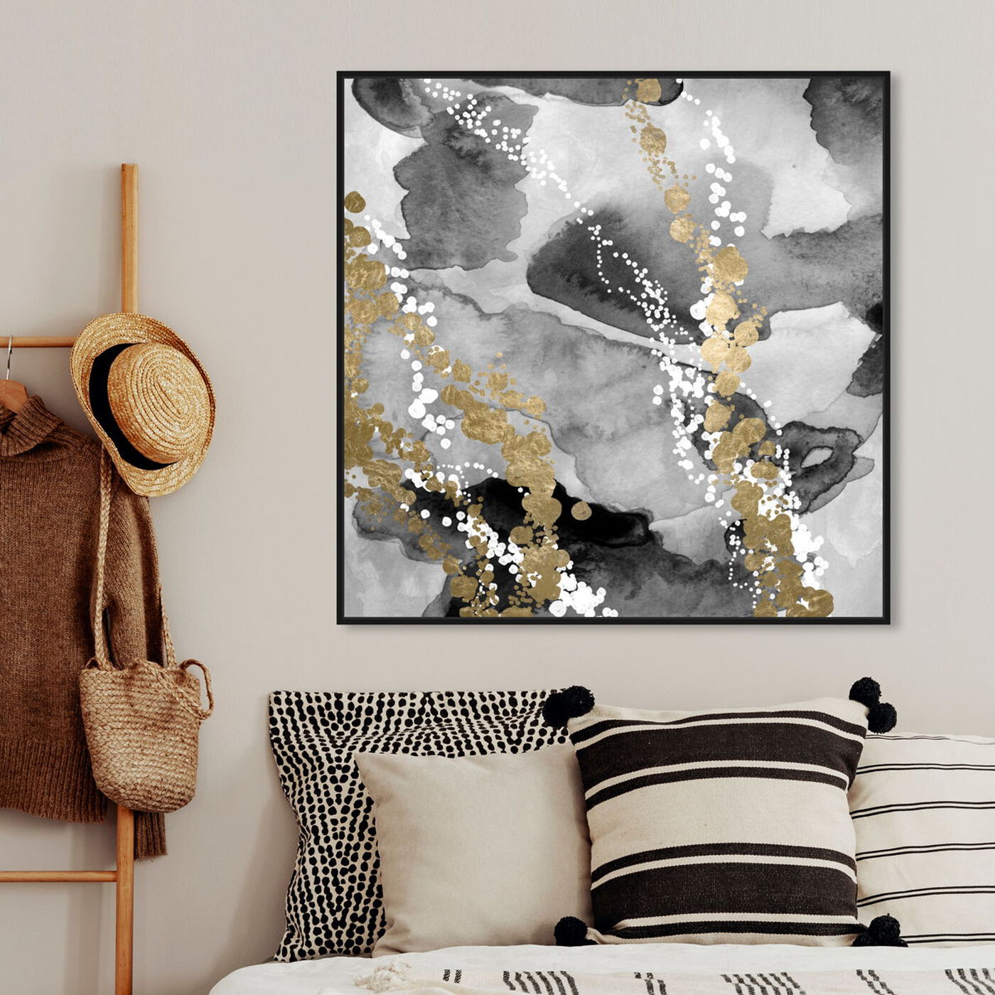 Hanging view of Even More Love SILVER GOLD featuring abstract and watercolor art.