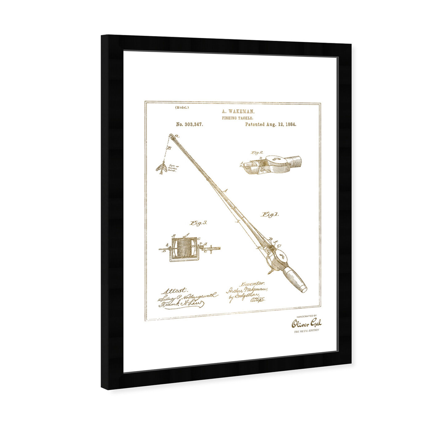 Angled view of FISHING ROD 1884 Gold featuring entertainment and hobbies and fishing art.
