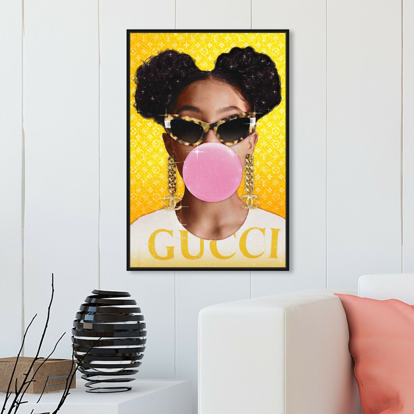 Hanging view of Haute Pineapple Bubblegum featuring fashion and glam and portraits art.