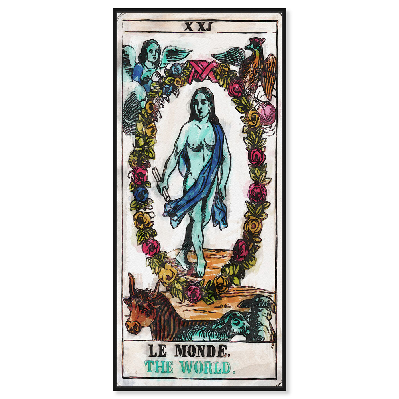 Front view of Tarot Le Monde featuring spiritual and religious and zodiac art.