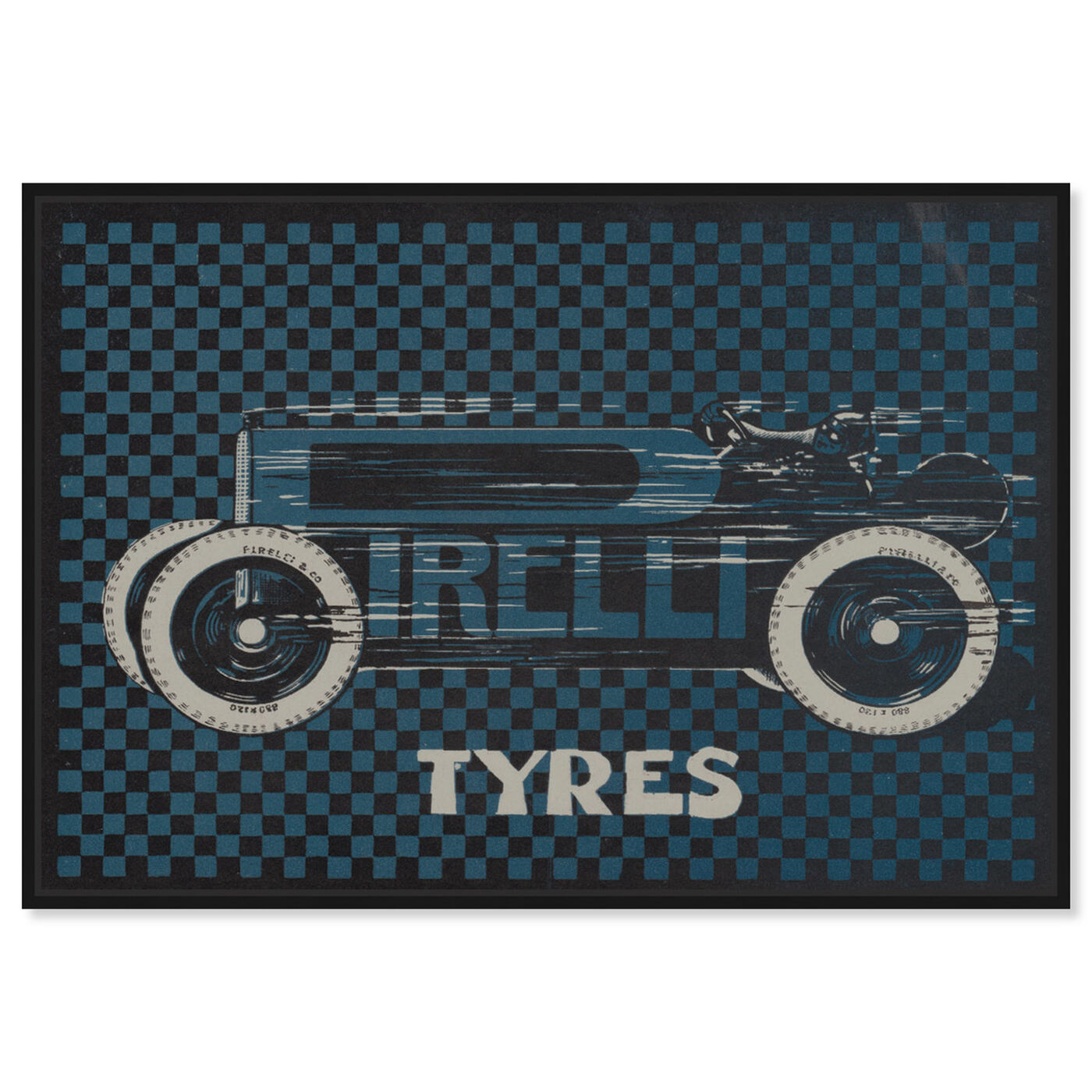 Front view of Tyres Checkered featuring transportation and automobiles art.