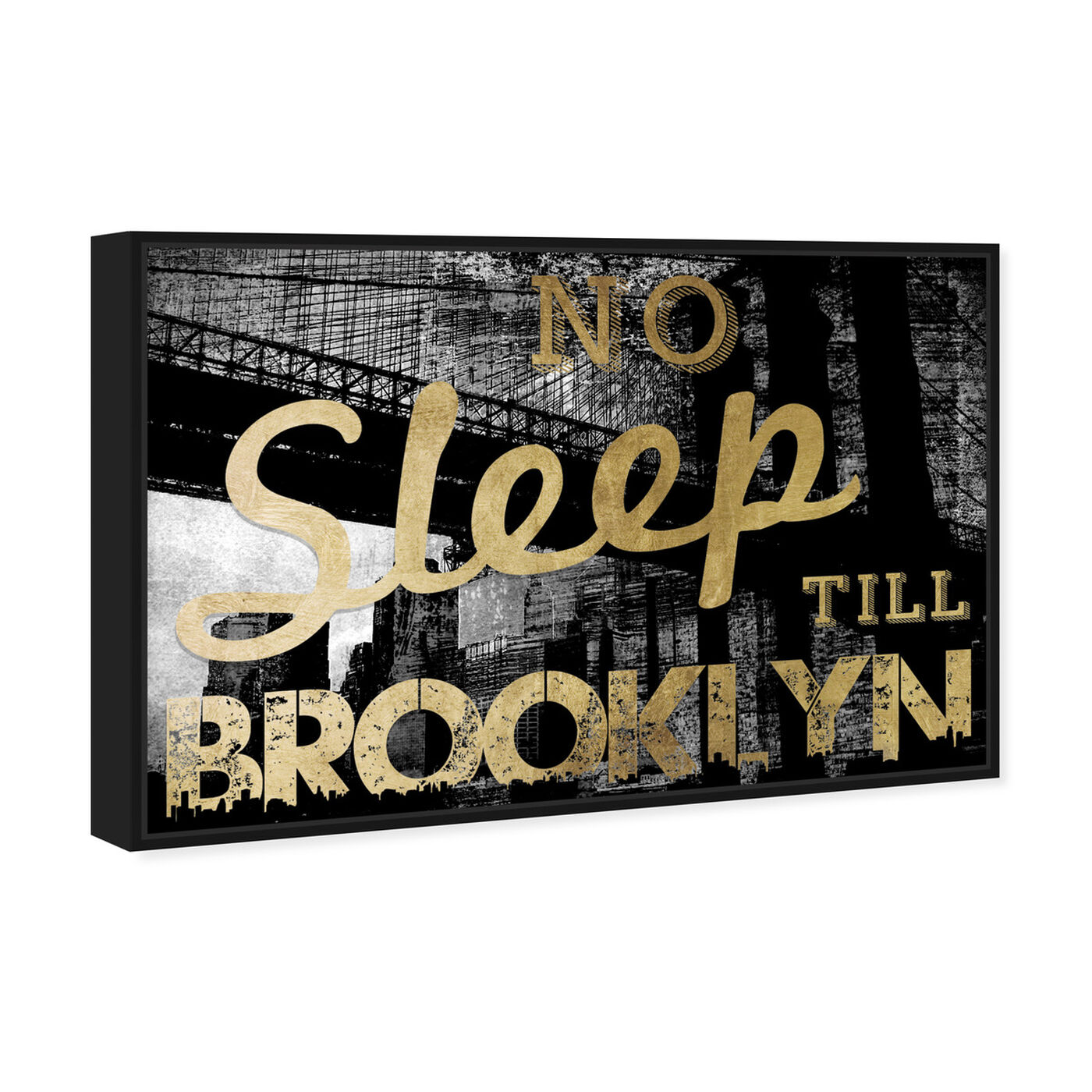 Angled view of No Sleep Brooklyn Gold featuring cities and skylines and united states cities art.