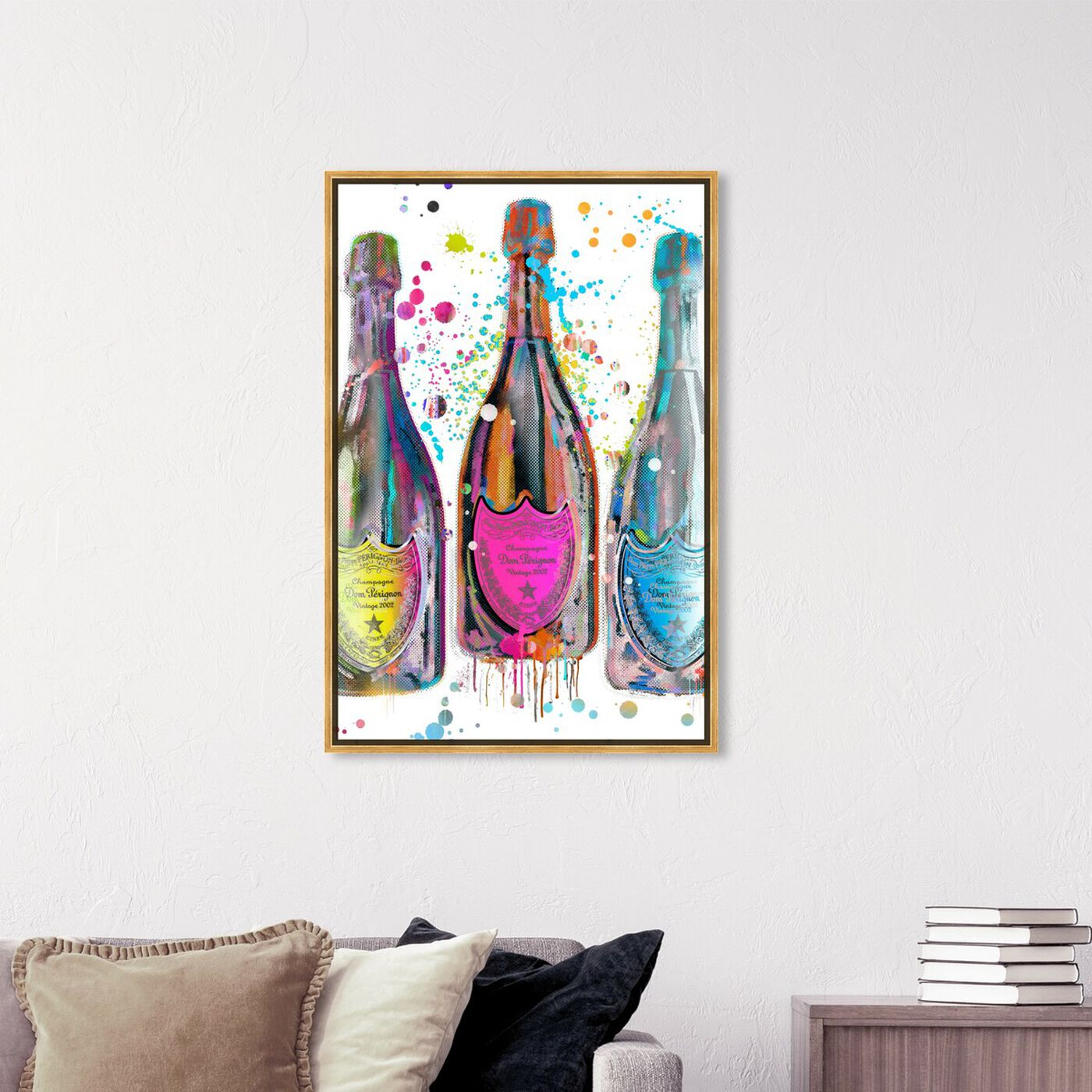 Hanging view of Dom P Trio Color featuring drinks and spirits and champagne art.