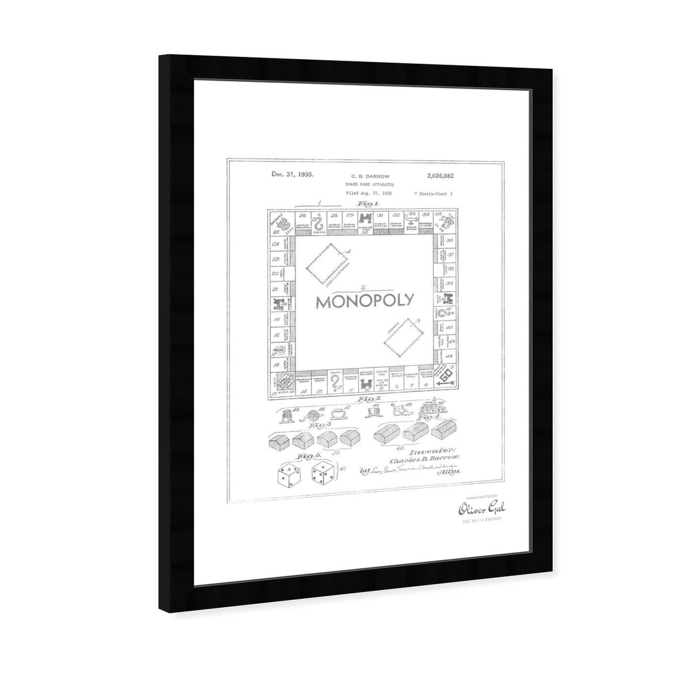 Angled view of Monopoly 1935, Silver Foil featuring entertainment and hobbies and board games art.