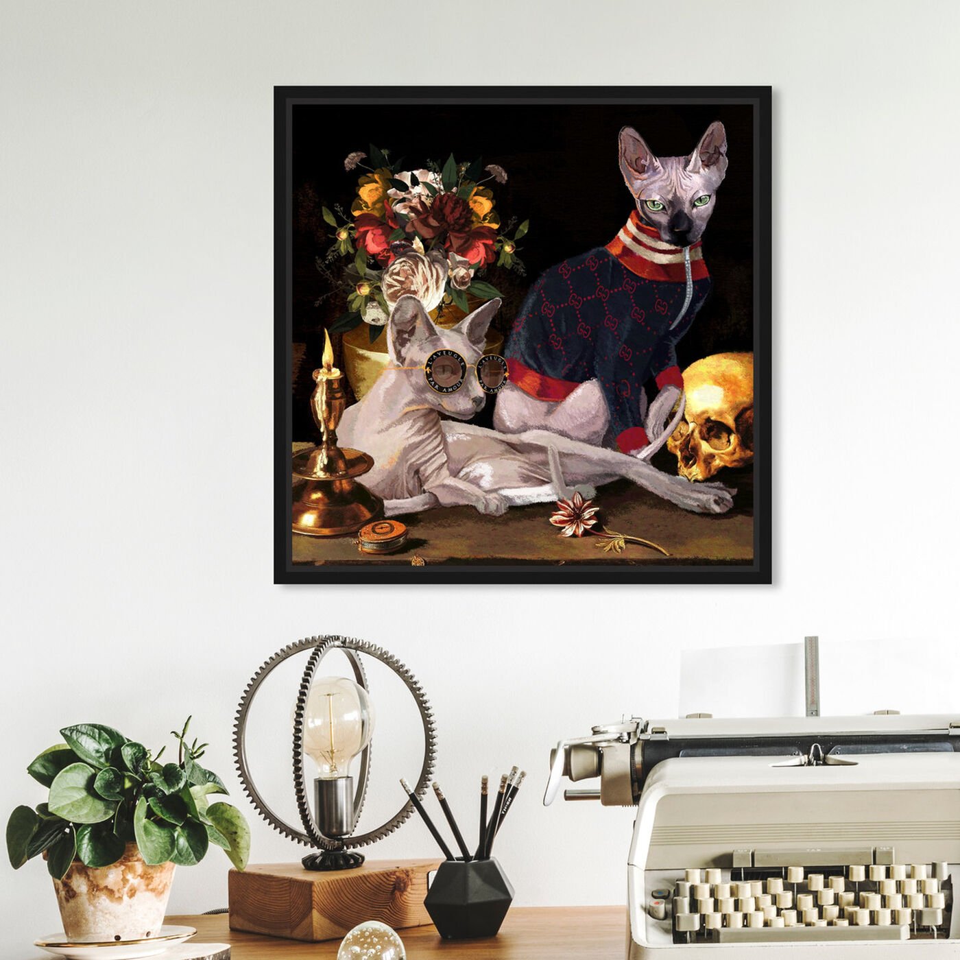 Hanging view of Vanitas Icons featuring animals and cats and kitties art.