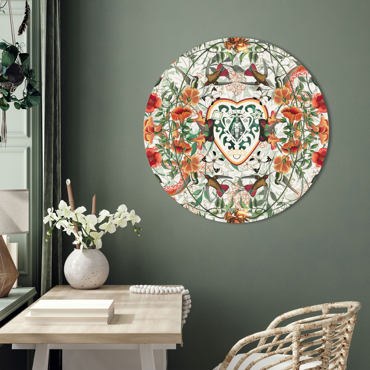 Hanging view of Giardino a Roma Round featuring floral and botanical and botanicals art.