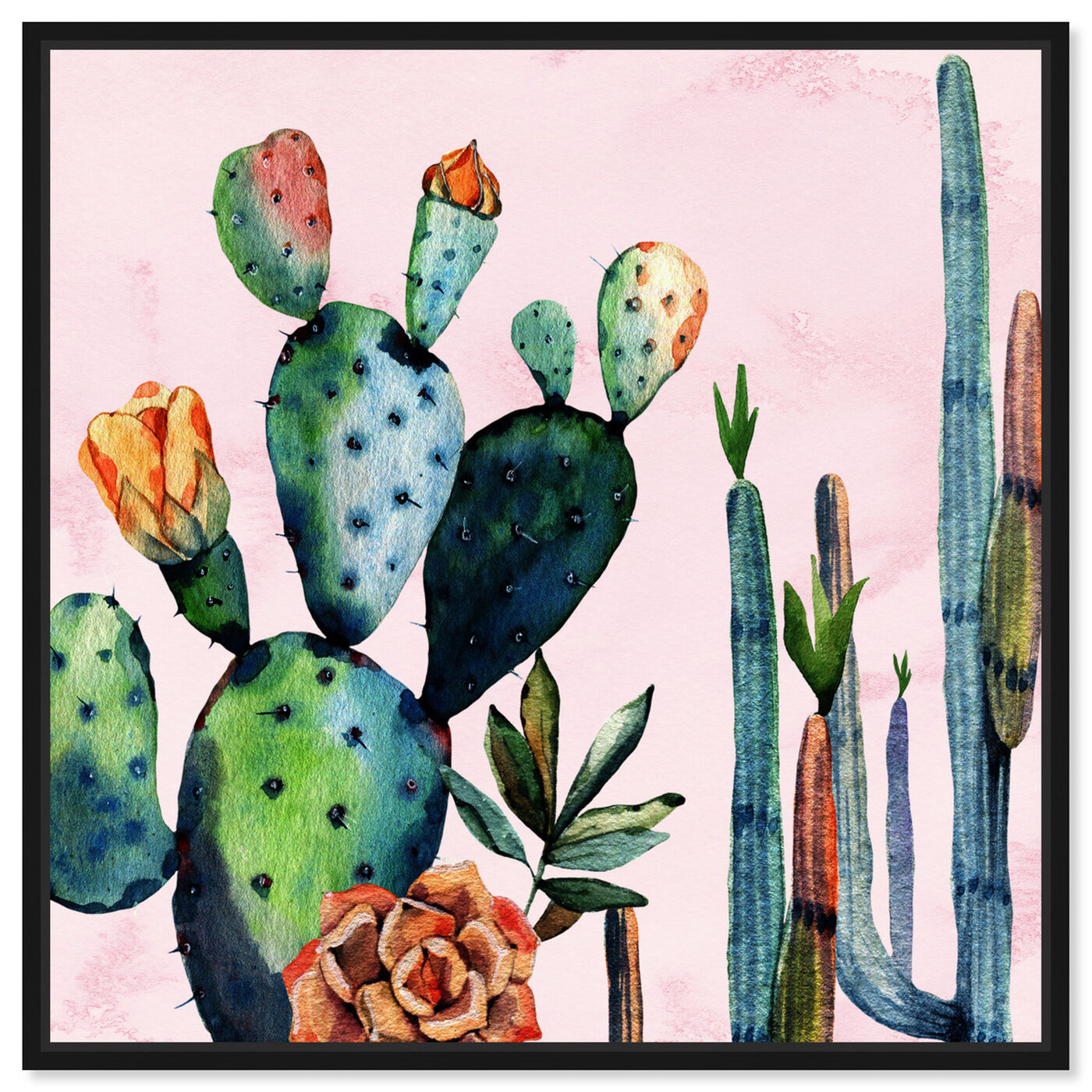 Front view of Watercolor Succulents featuring floral and botanical and botanicals art.