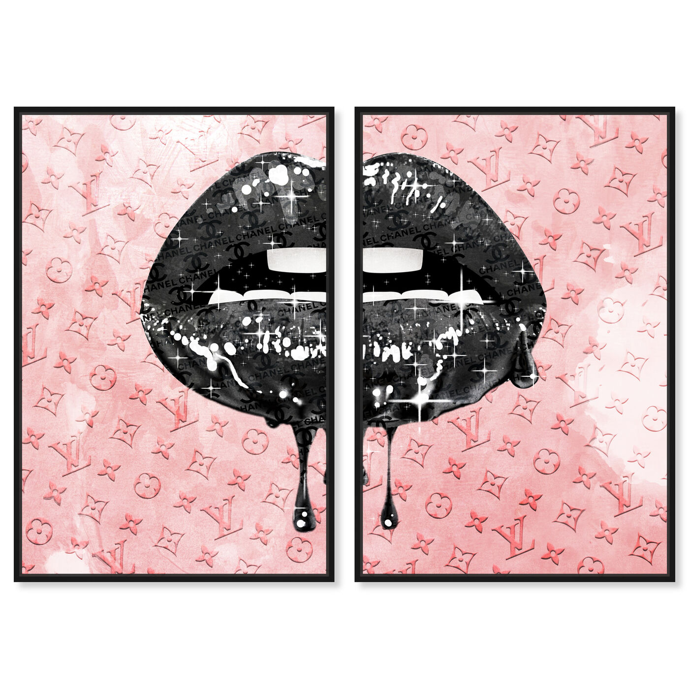 Noir and Blush Lips DIPTYCH - Displayed in a Floating Frame