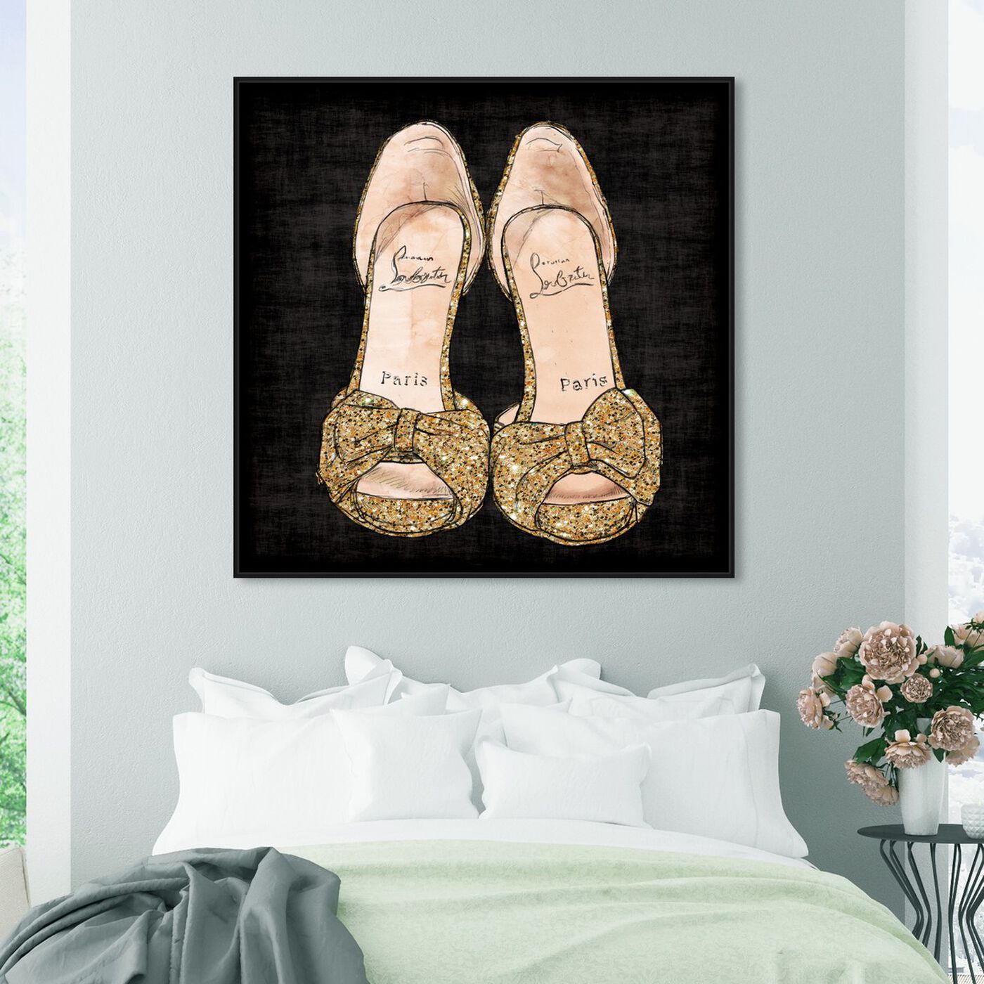 Hanging view of NYE Stilettos featuring fashion and glam and shoes art.