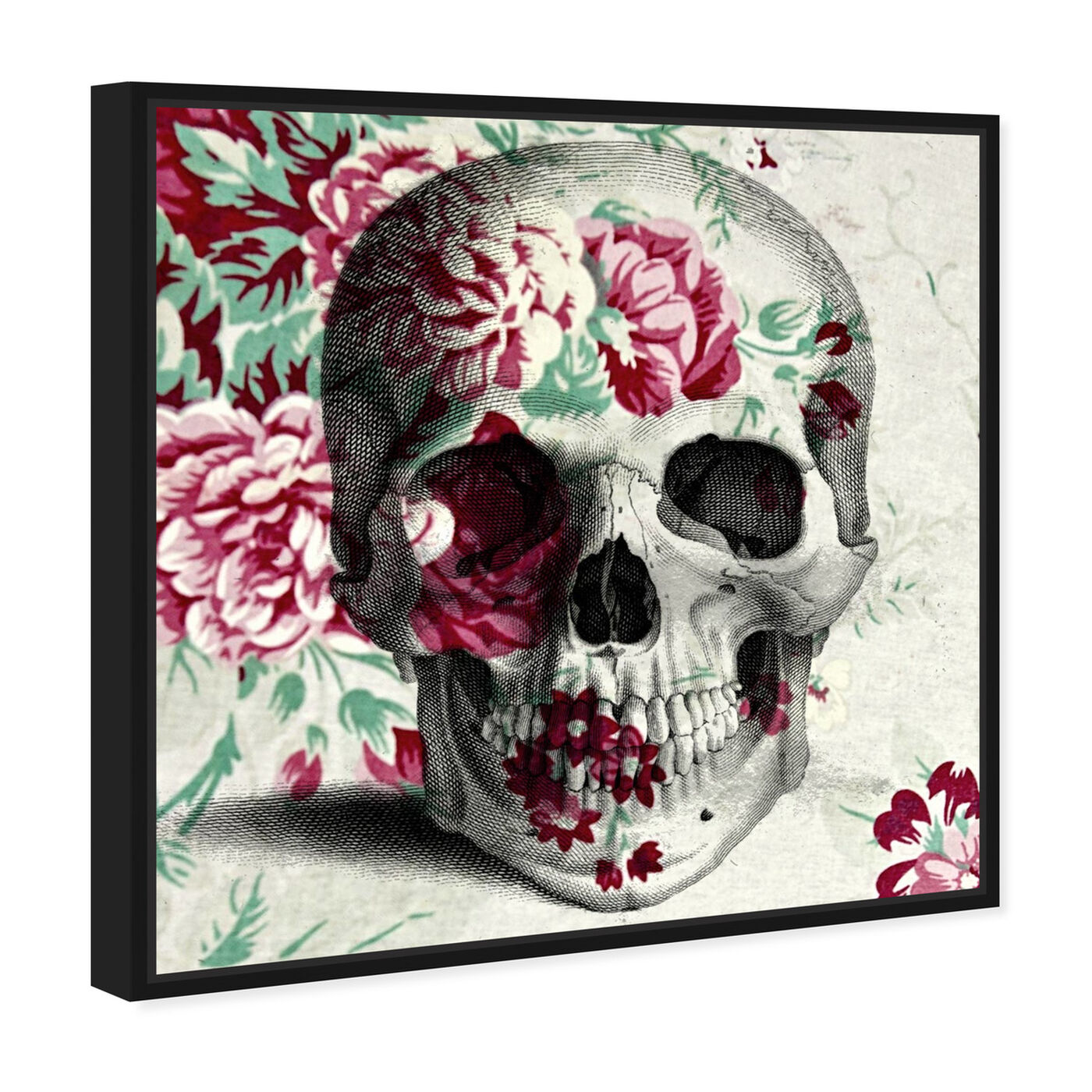 Angled view of Spring Skull featuring symbols and objects and skull art.