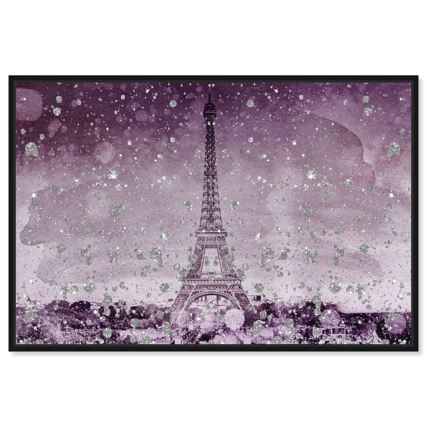 Front view of Eiffel Glitter Plum featuring cities and skylines and european cities art.