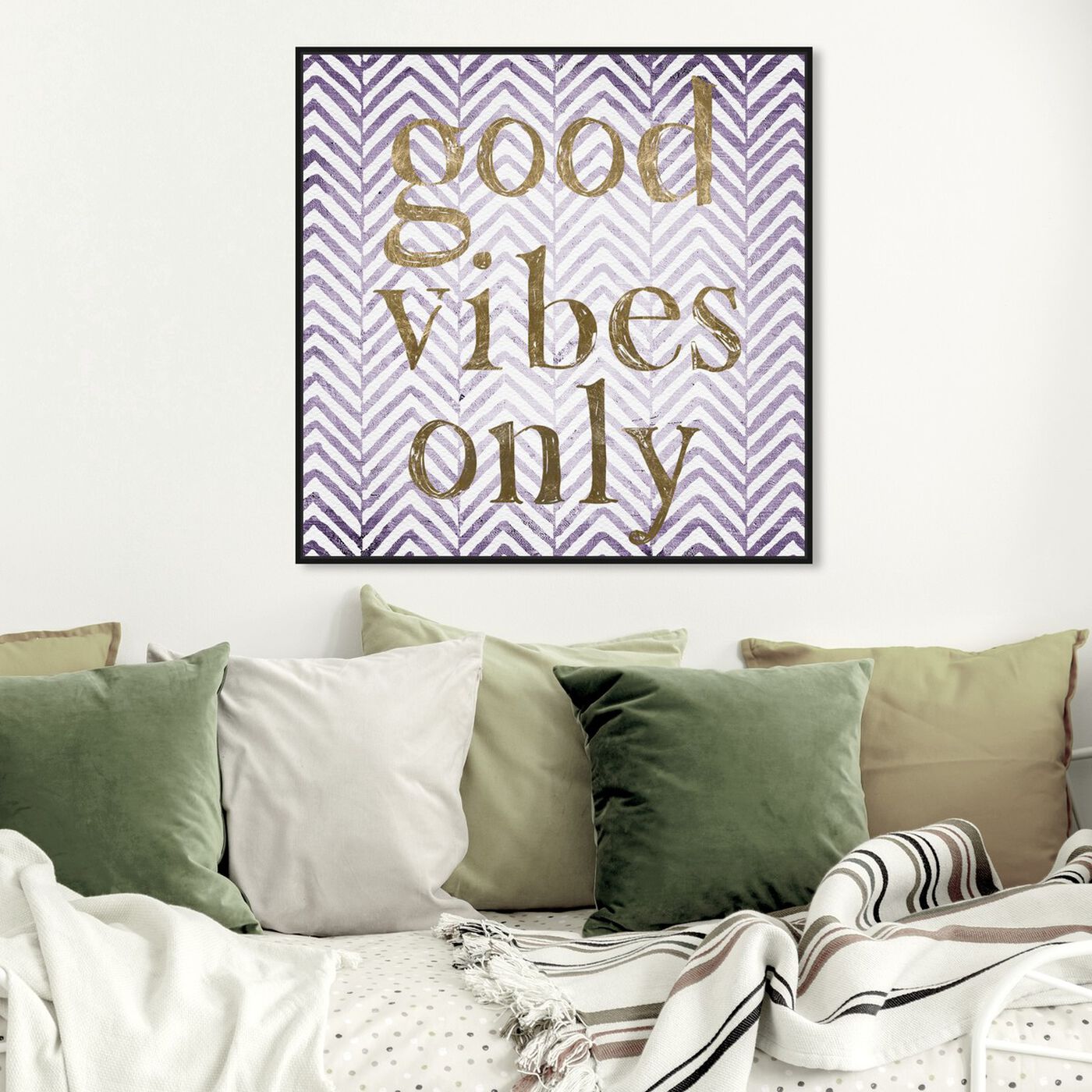 Hanging view of Good Vibes Only - Tan featuring typography and quotes and inspirational quotes and sayings art.