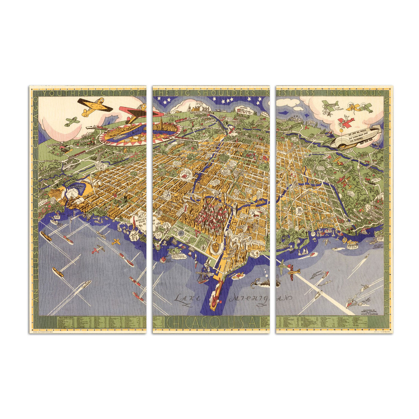 Chicago 1931 Map Triptych