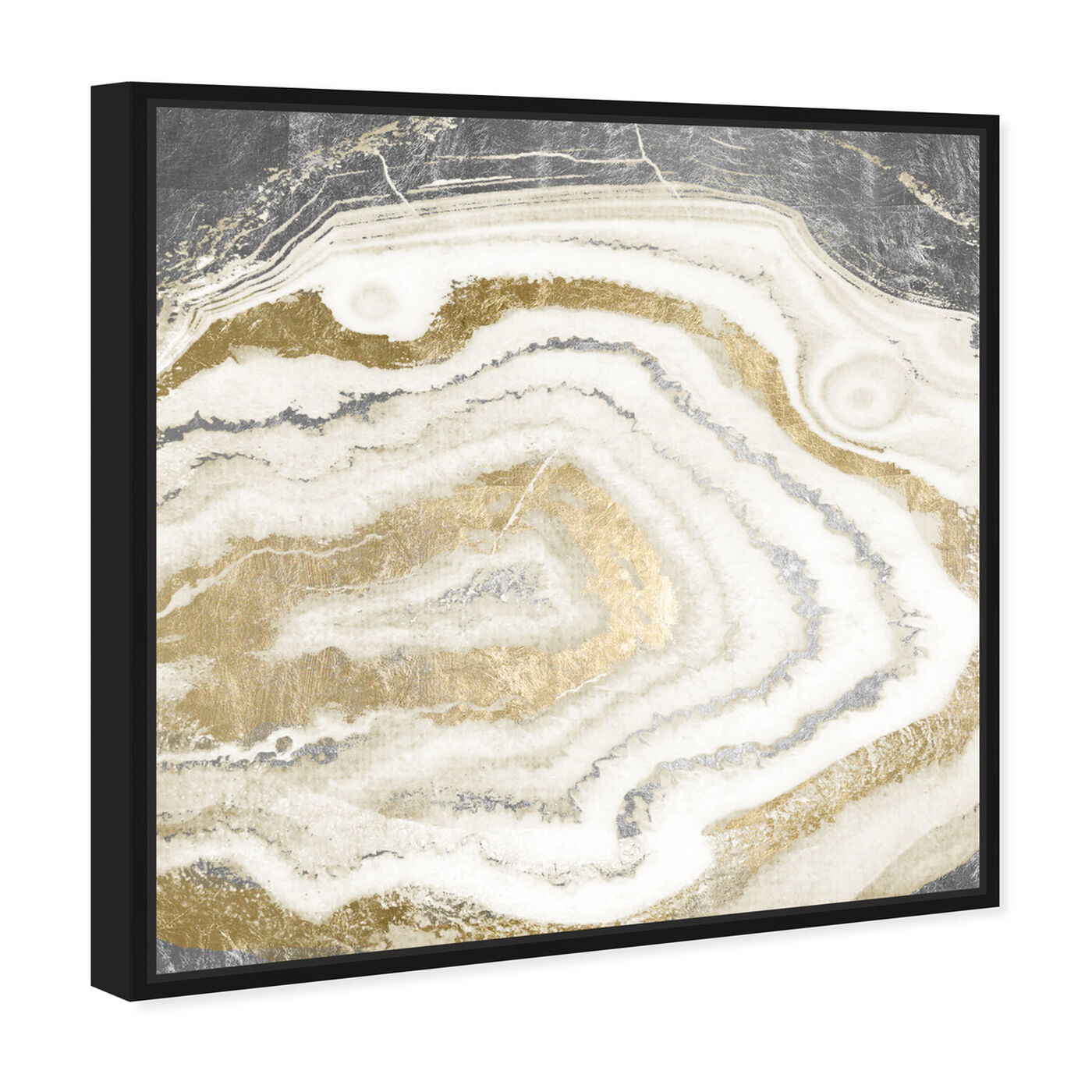 Angled view of Silver Gold Agate featuring abstract and crystals art.