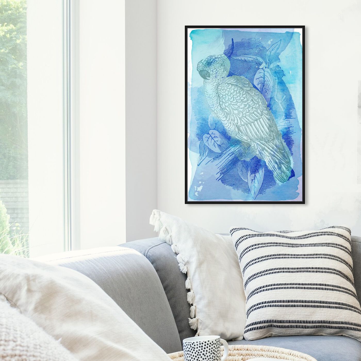 Hanging view of Fly and Fade featuring animals and birds art.