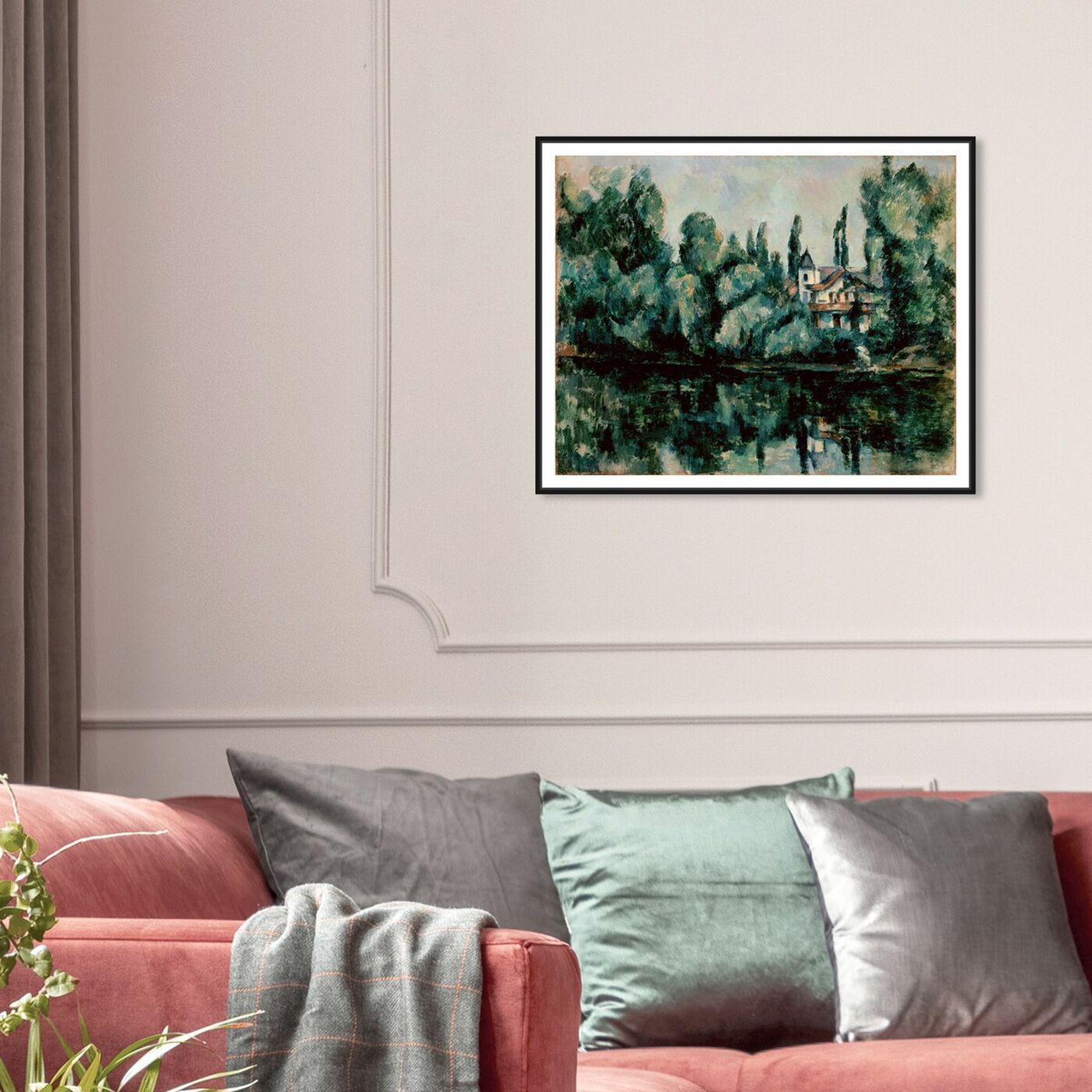 Hanging view of Paul Cezanne - Les Rives De La Marne featuring nature and landscape and forest landscapes art.