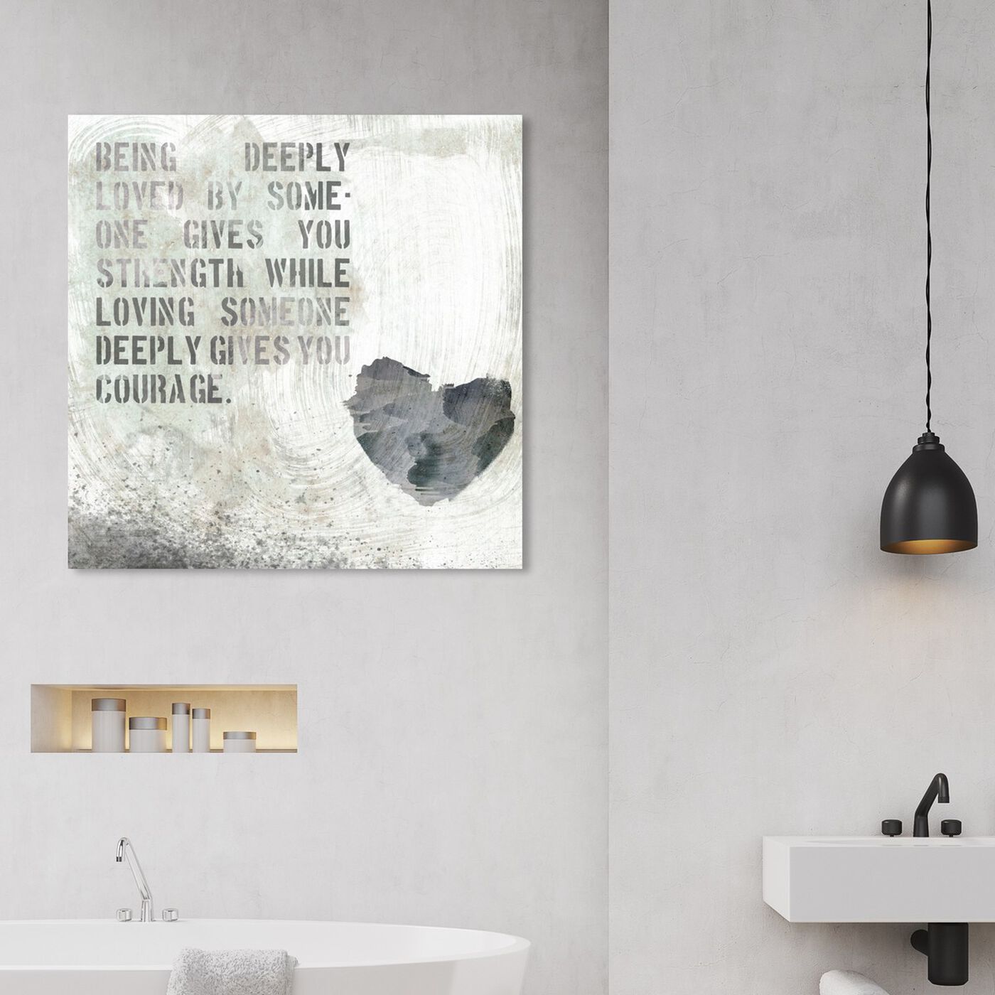 Hanging view of Strength and Courage featuring typography and quotes and love quotes and sayings art.