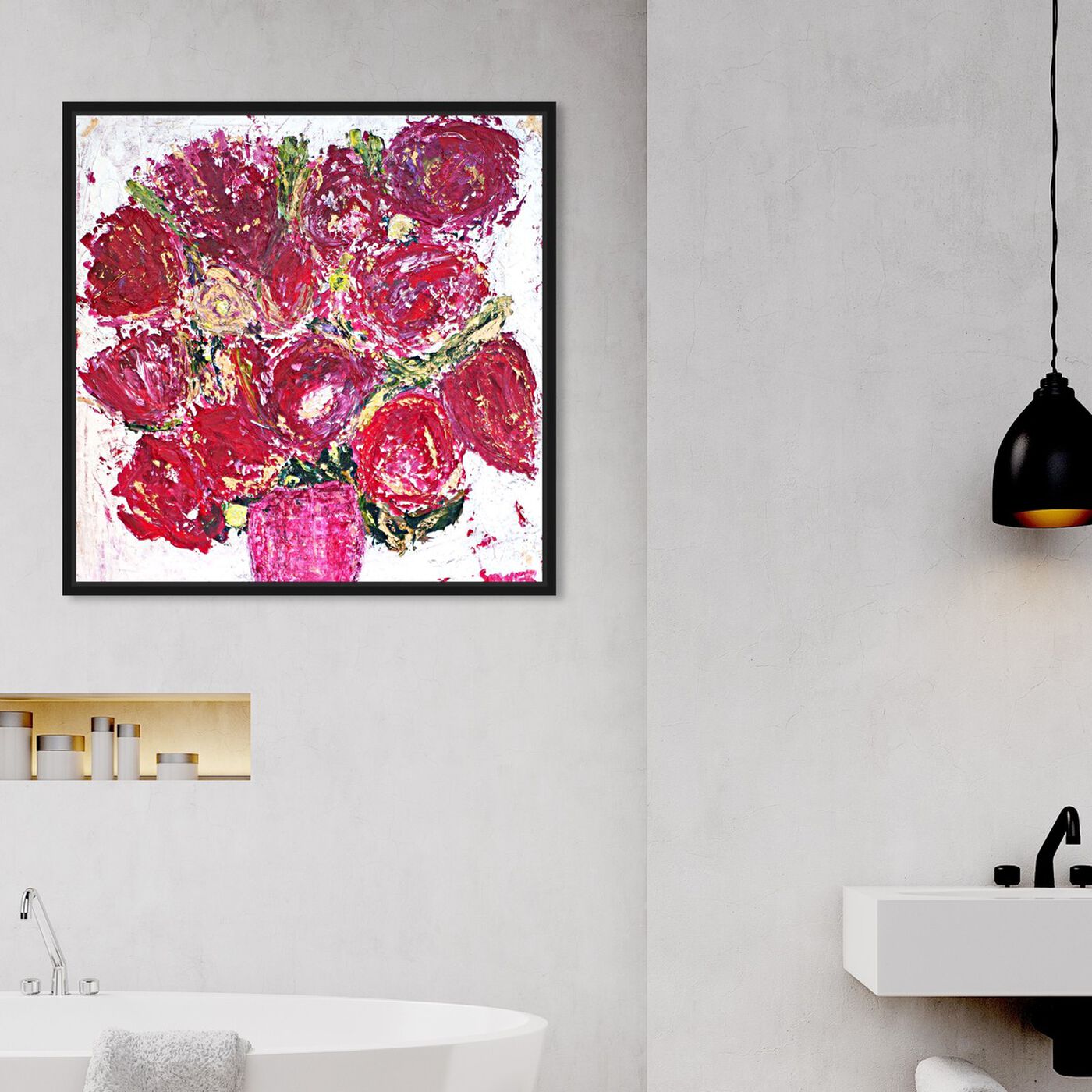 Hanging view of Roses A Go-Go by Claire Sower featuring floral and botanical and florals art.
