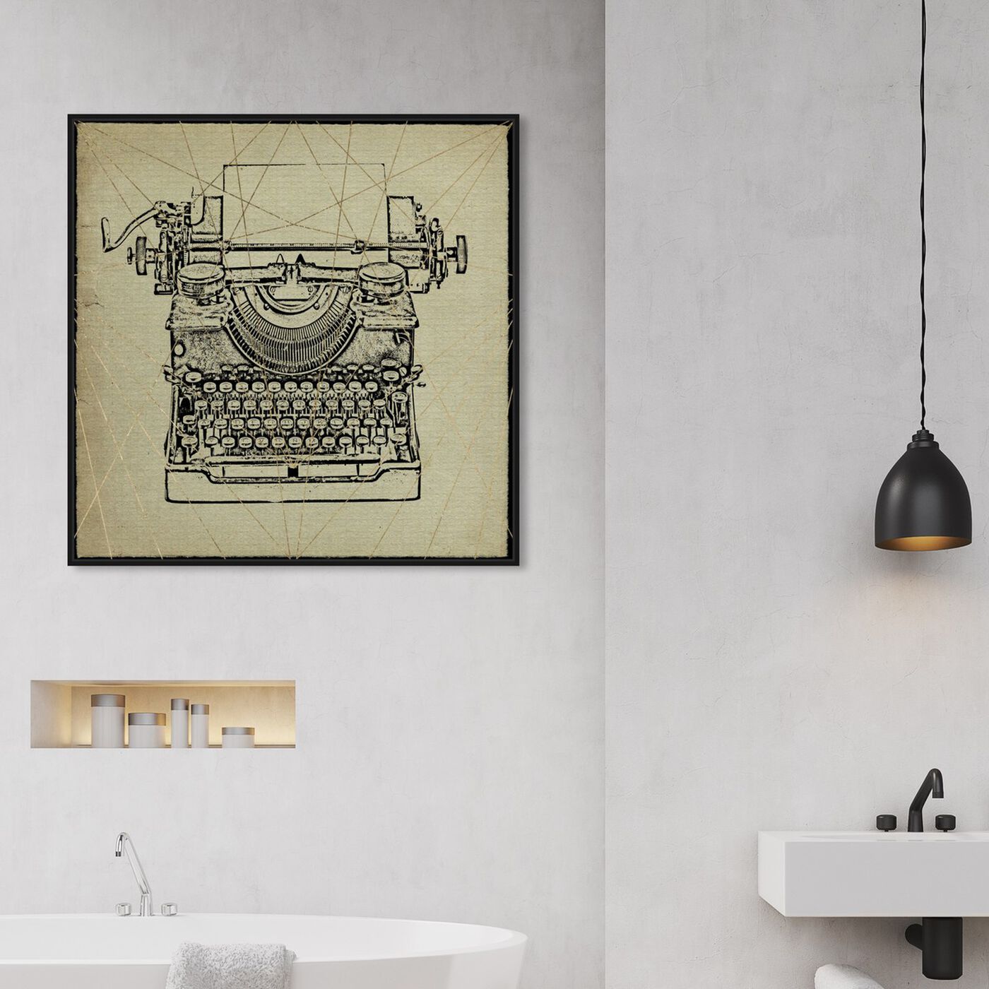 Hanging view of Classic Typewriter Print featuring entertainment and hobbies and writing art.