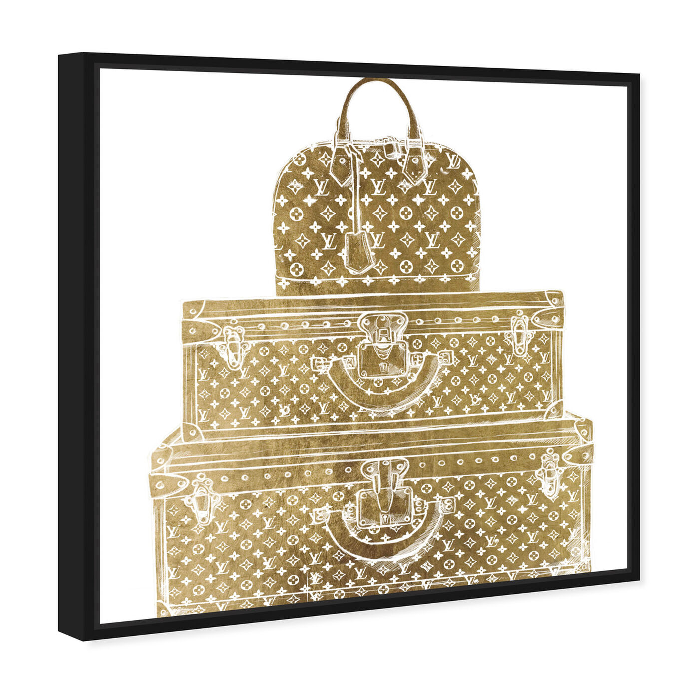 Angled view of Royal Bag and Luggage Gold diecut featuring fashion and glam and travel essentials art.