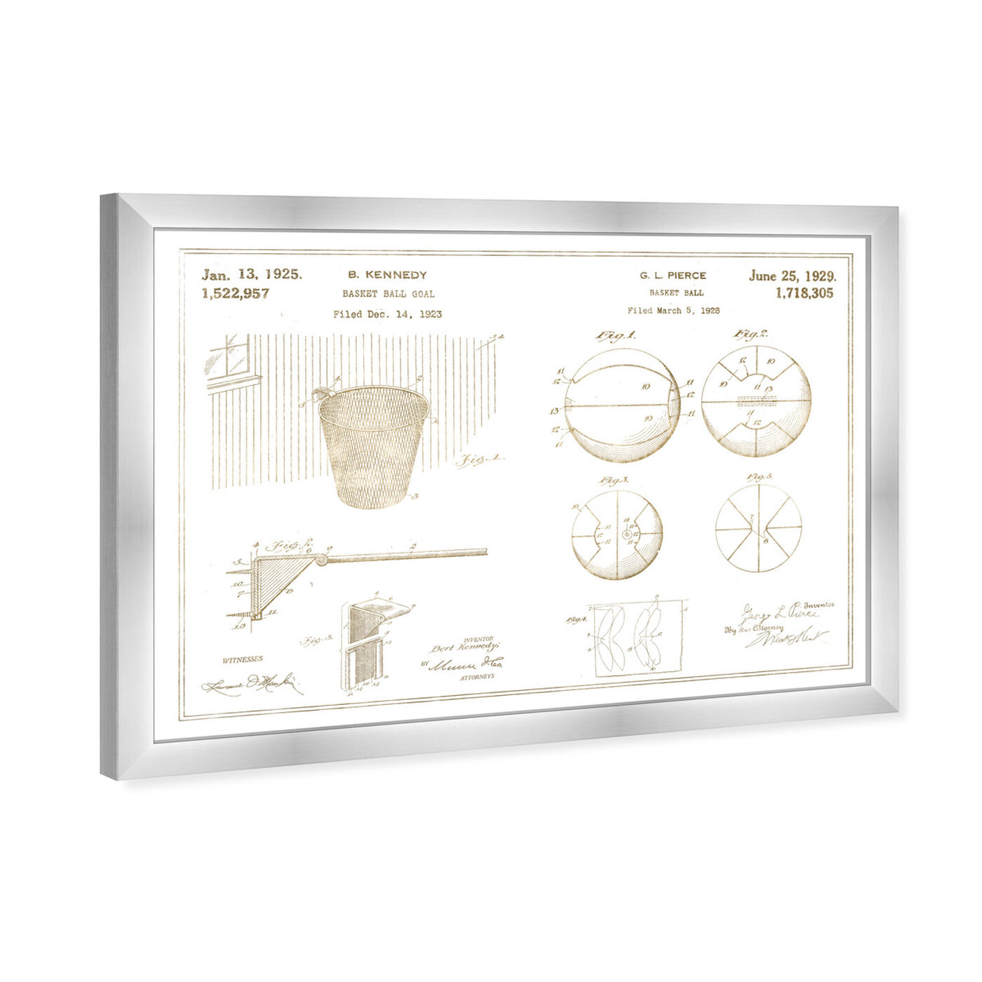 Angled view of Basketball and Hoop, Gold Foil featuring sports and teams and basketball art.