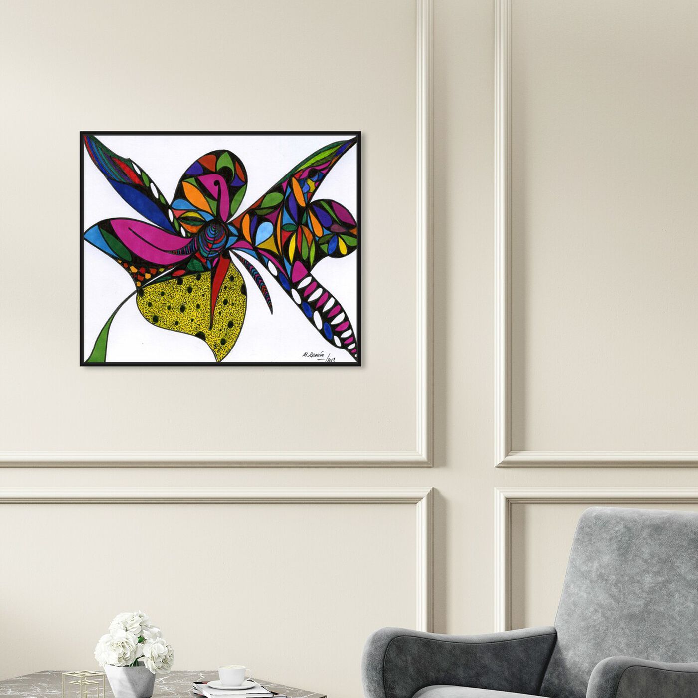 Hanging view of Wild Orchid featuring abstract and shapes art.