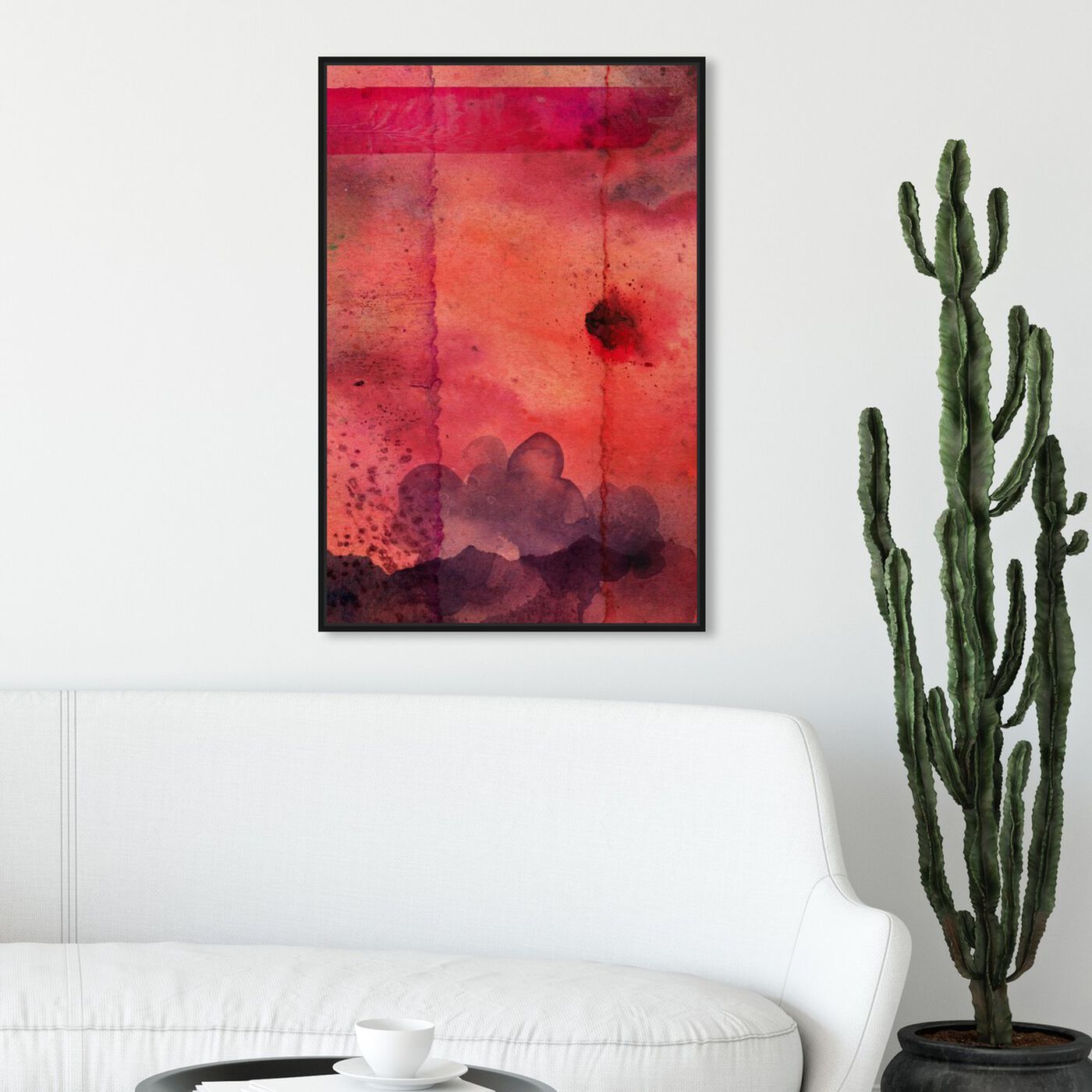 Hanging view of Exotique Myriad featuring abstract and watercolor art.