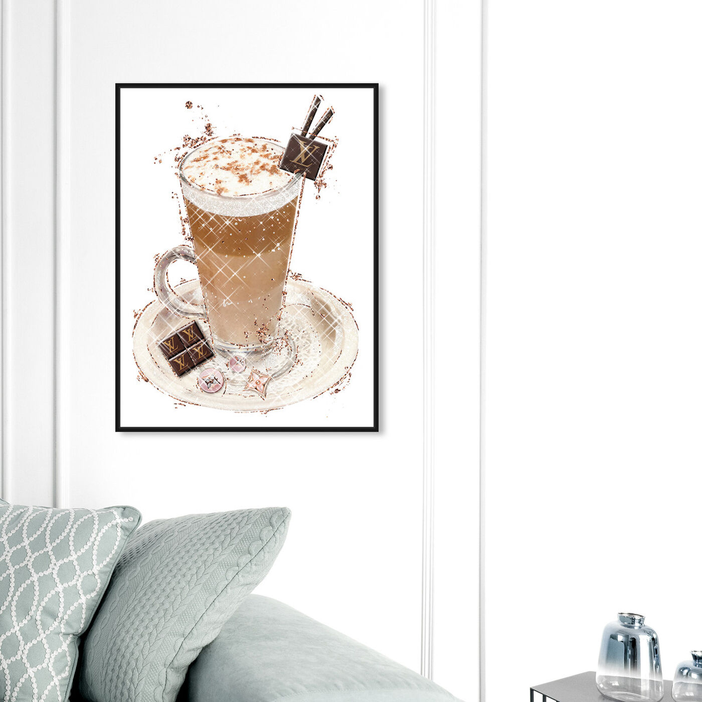 Hanging view of Vanilla Cocoa Frappe featuring drinks and spirits and coffee art.