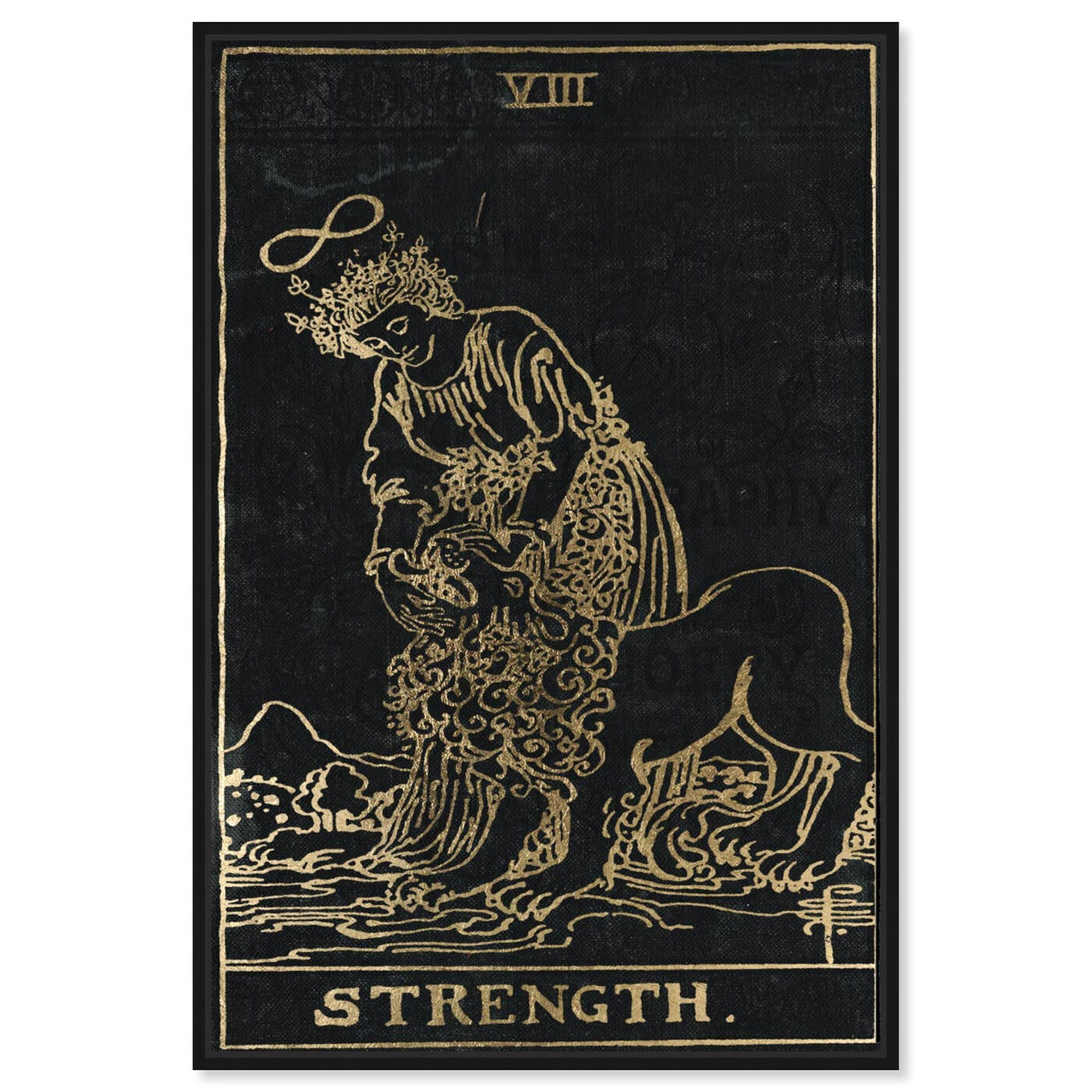 Front view of Strength Tarot featuring spiritual and religious and zodiac art.