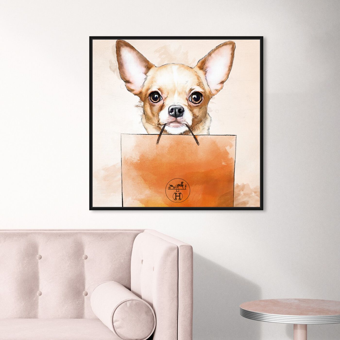 Hanging view of Chihuahua Watercolor Bag featuring animals and dogs and puppies art.