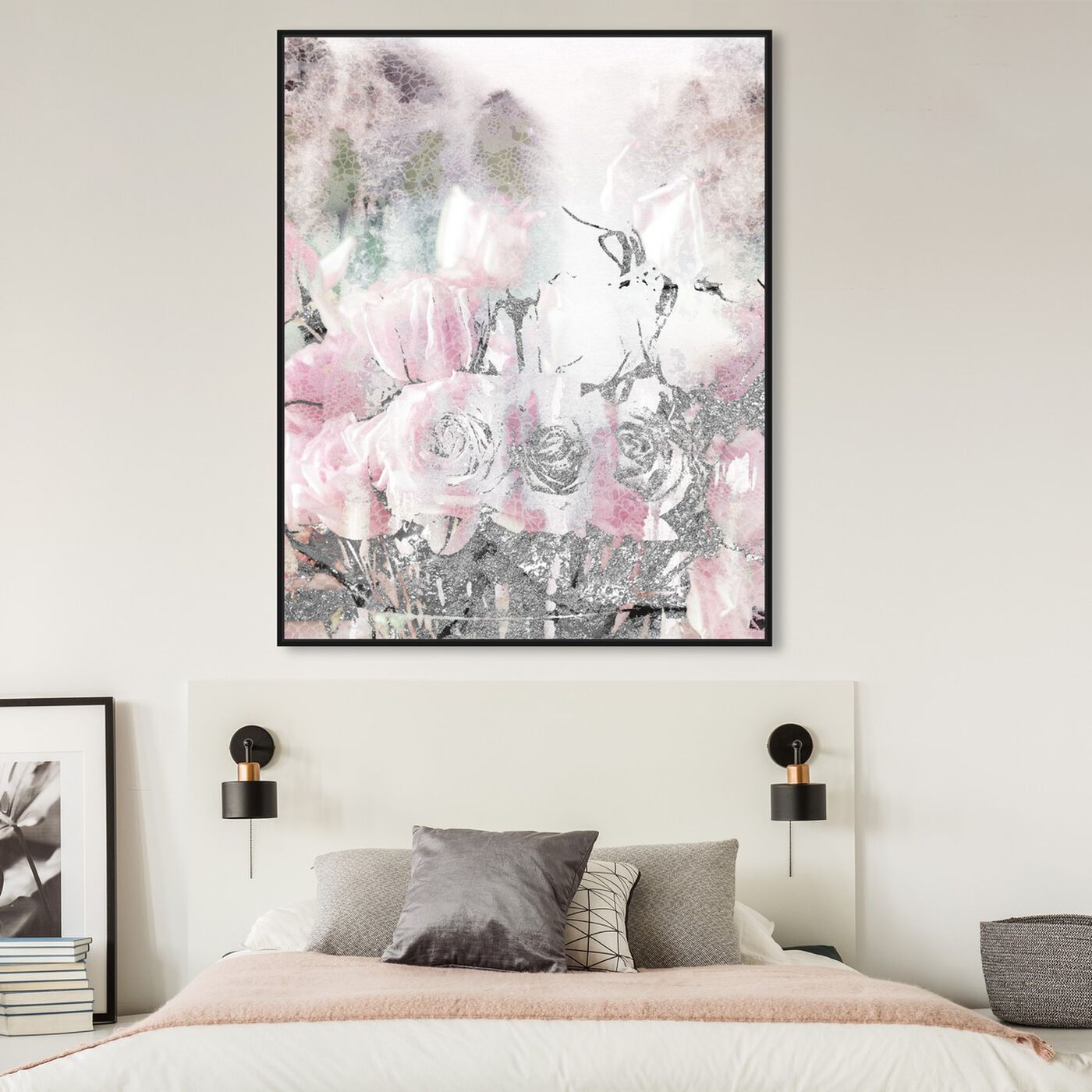 Hanging view of Romance Lace and Roses featuring floral and botanical and florals art.
