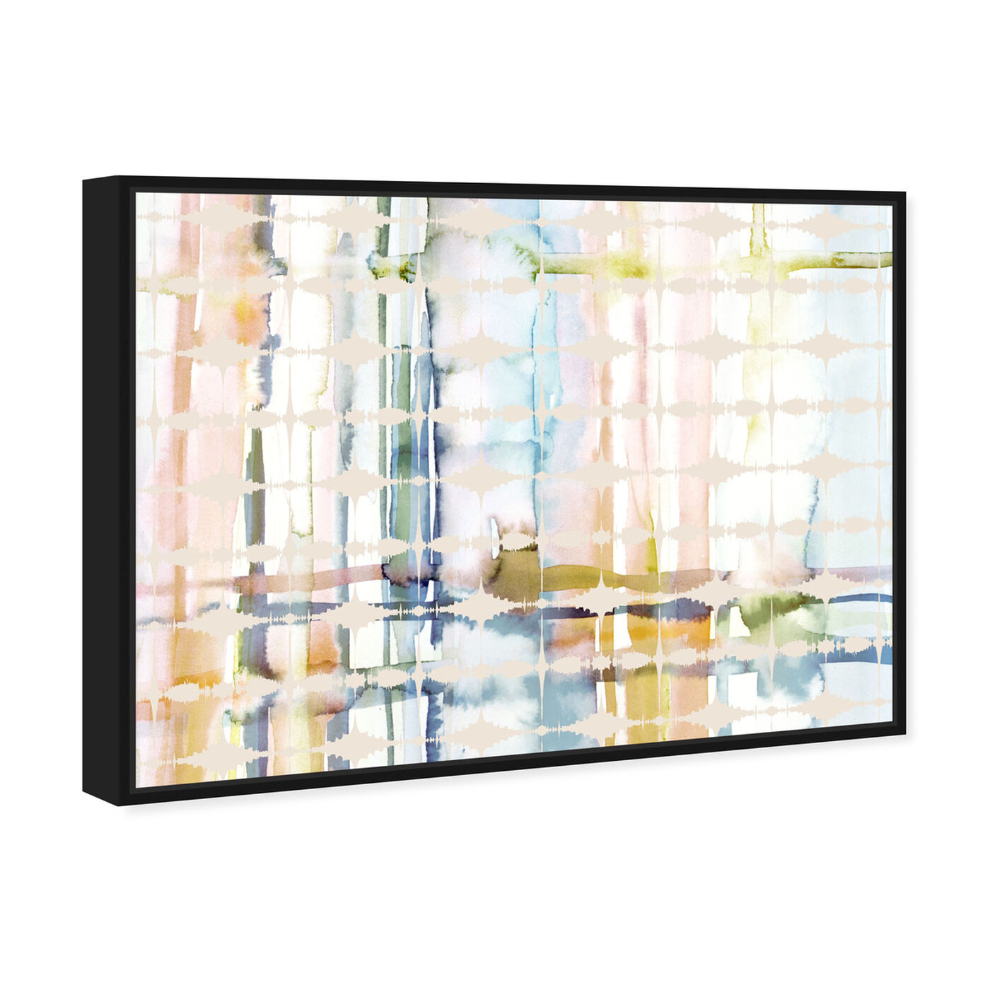 Angled view of Paradise featuring abstract and watercolor art.