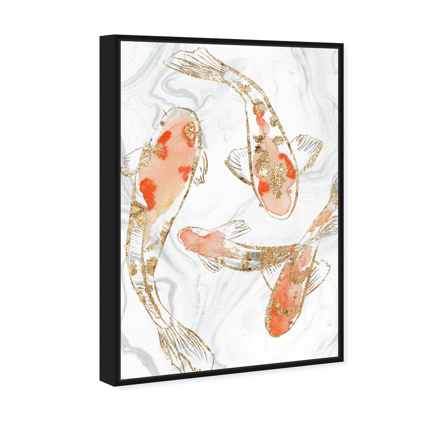 Angled view of Koi Pond Marble featuring animals and sea animals art.