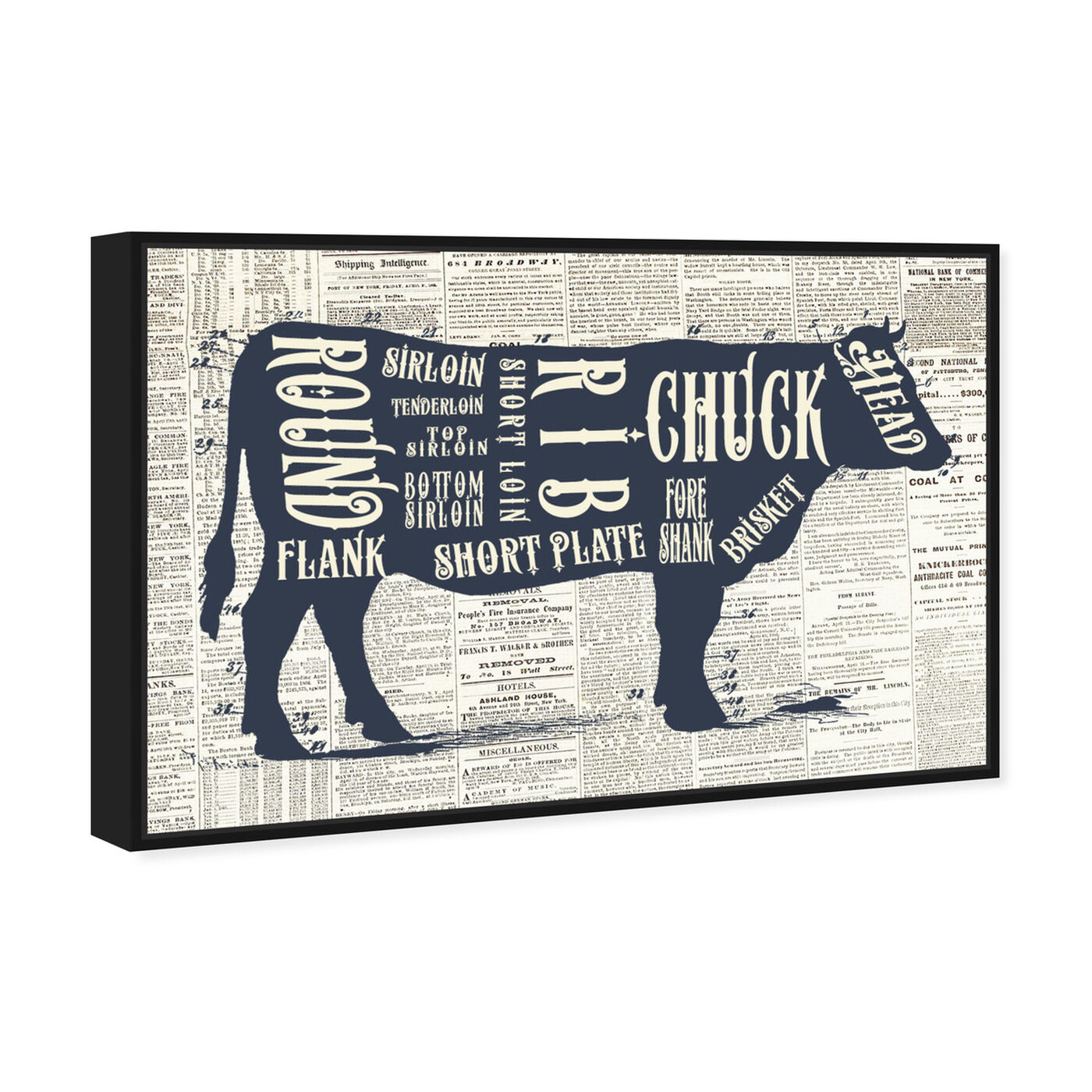 Angled view of Angus Beef Butcher Cuts Chart featuring food and cuisine and kitchen art.