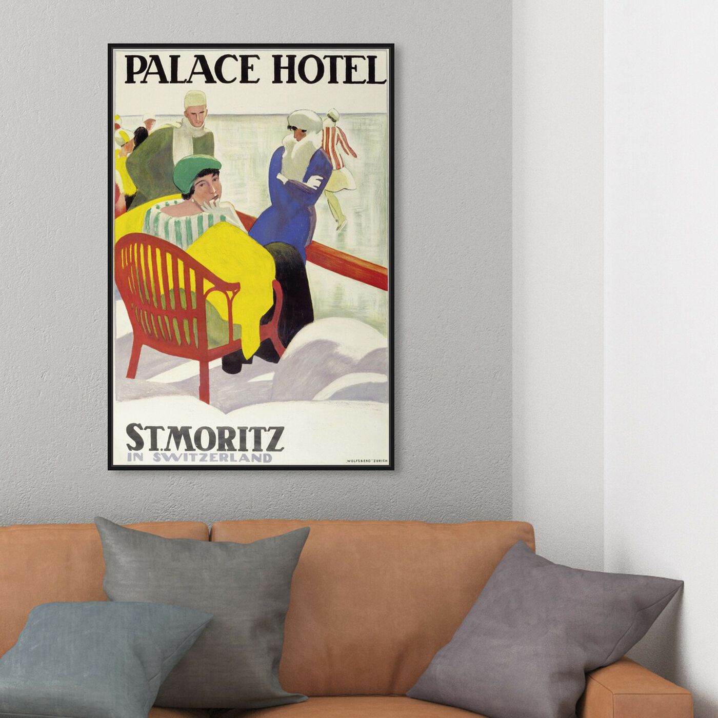 Hanging view of St Moritz featuring advertising and posters art.