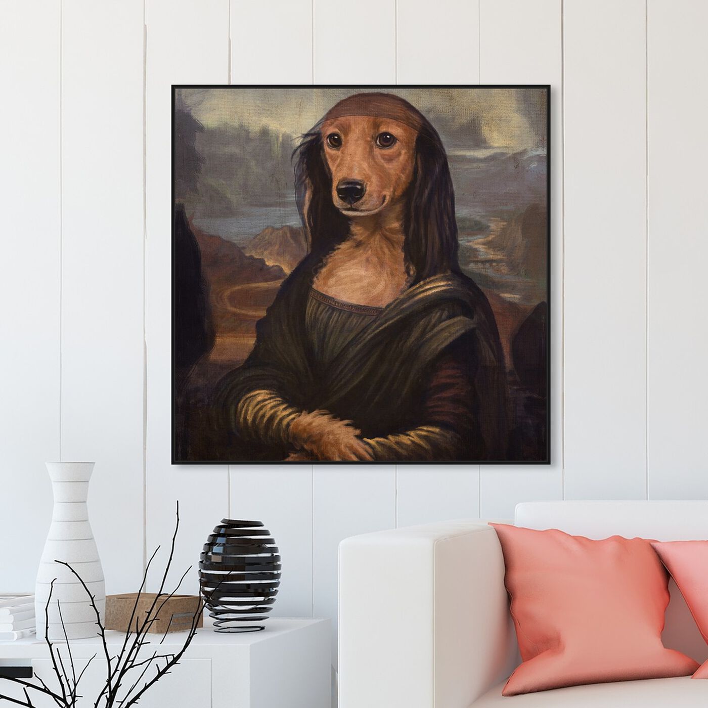 Hanging view of Mona Lisa Pet featuring animals and dogs and puppies art.