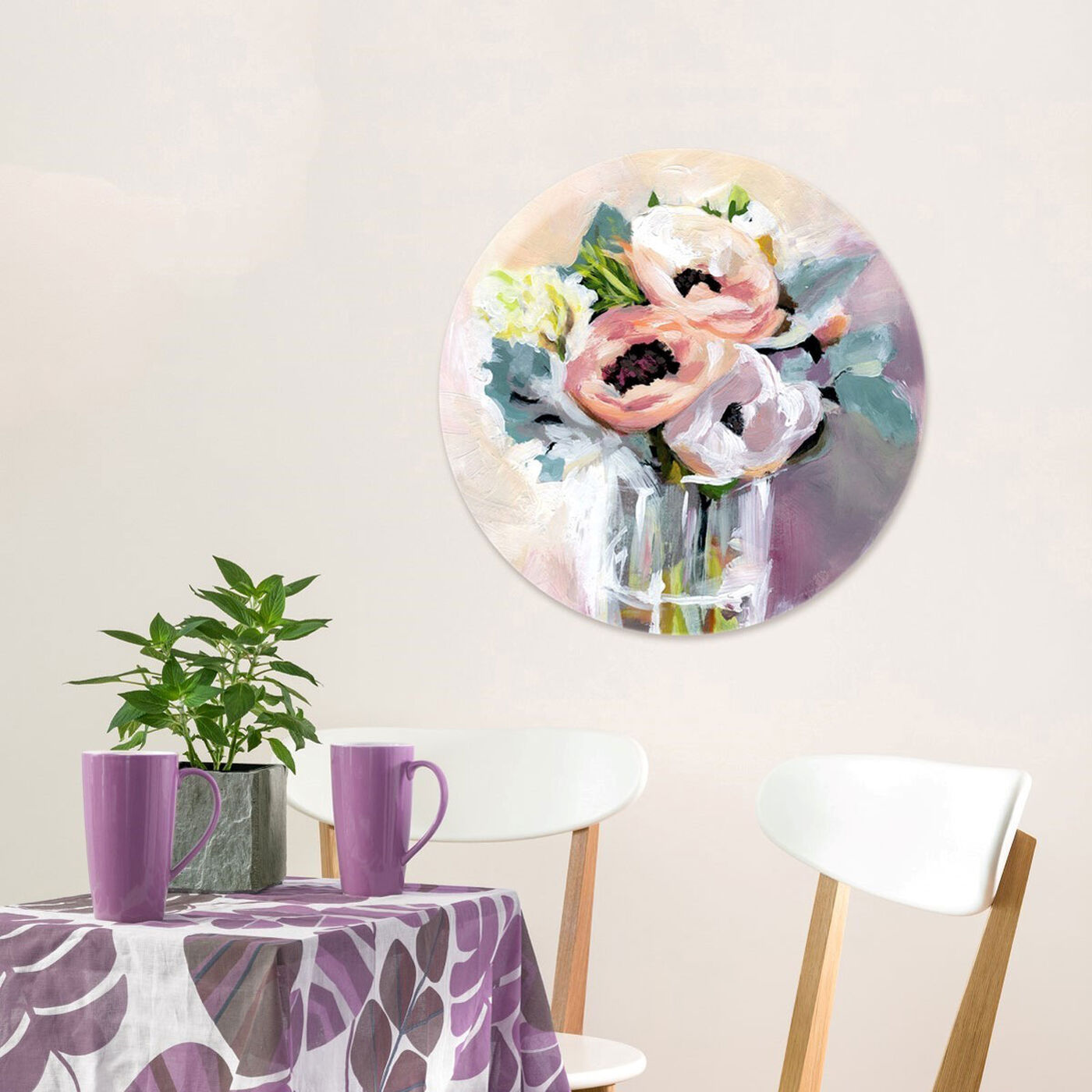 Hanging view of Natura Mora Round featuring floral and botanical and florals art.