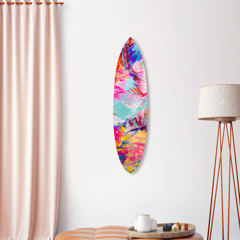 Bright Neon Love Surfboard Flat