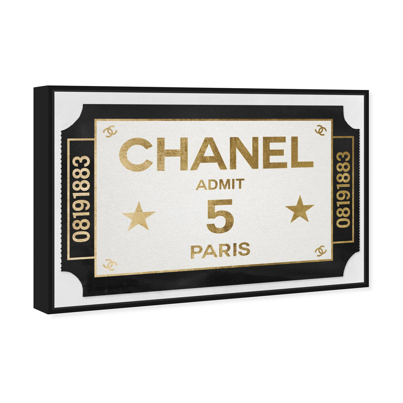 Angled view of Ticket Admit One Paris featuring fashion and glam and road signs art.