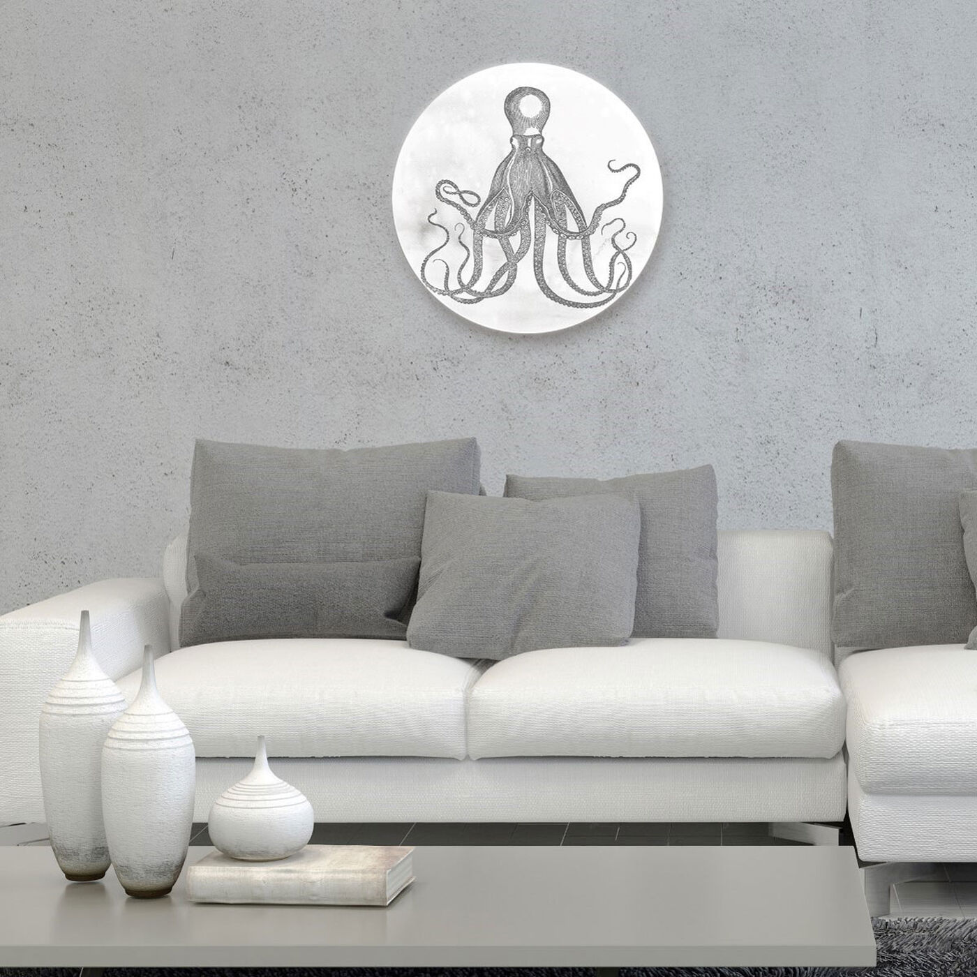 Hanging view of Octopus Circle featuring nautical and coastal and marine life art.