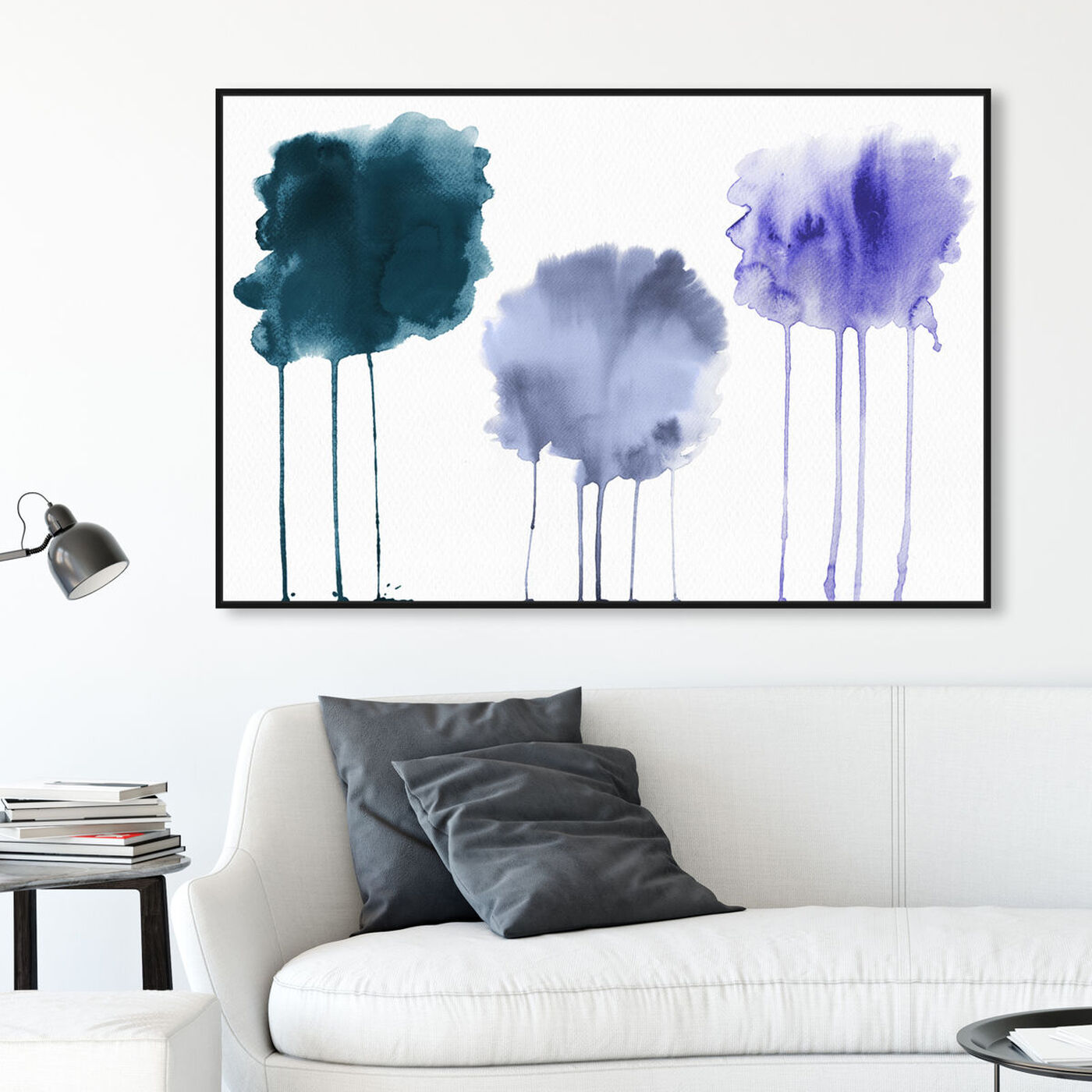Hanging view of Waterbloom featuring abstract and watercolor art.