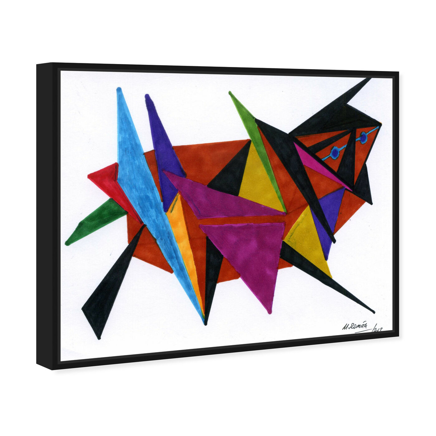 Angled view of Perro featuring abstract and geometric art.