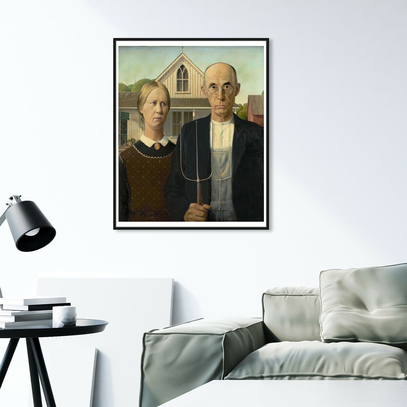 Hanging view of Wood - American Gothic featuring classic and figurative and renaissance art.