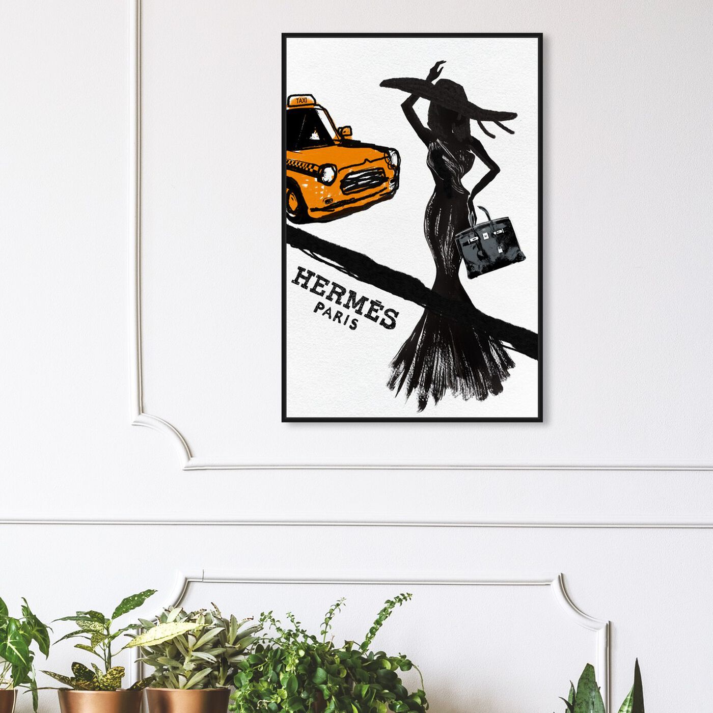 Hanging view of Orange Taxi featuring fashion and glam and dress art.