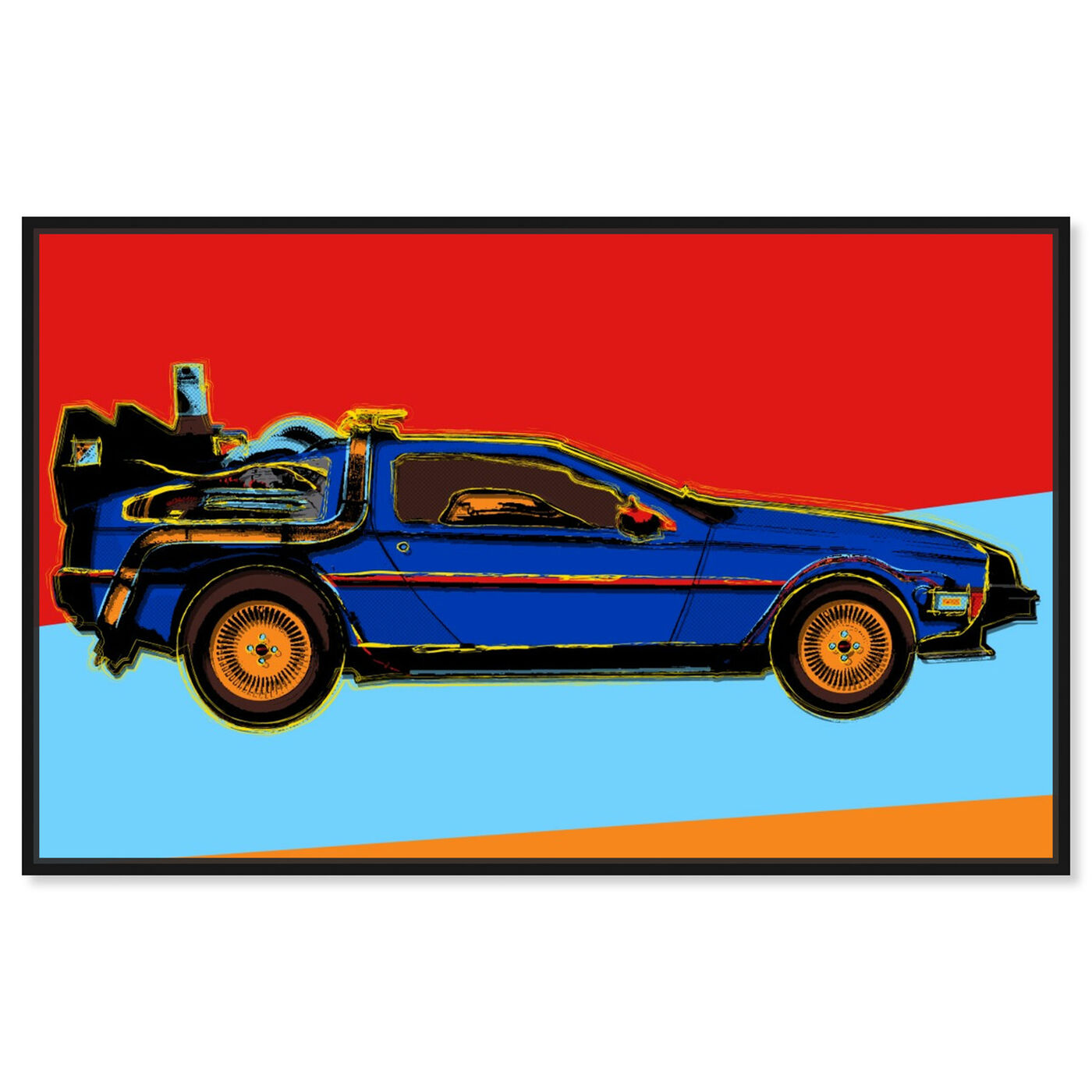 Front view of Warhol style Delorean featuring transportation and automobiles art.