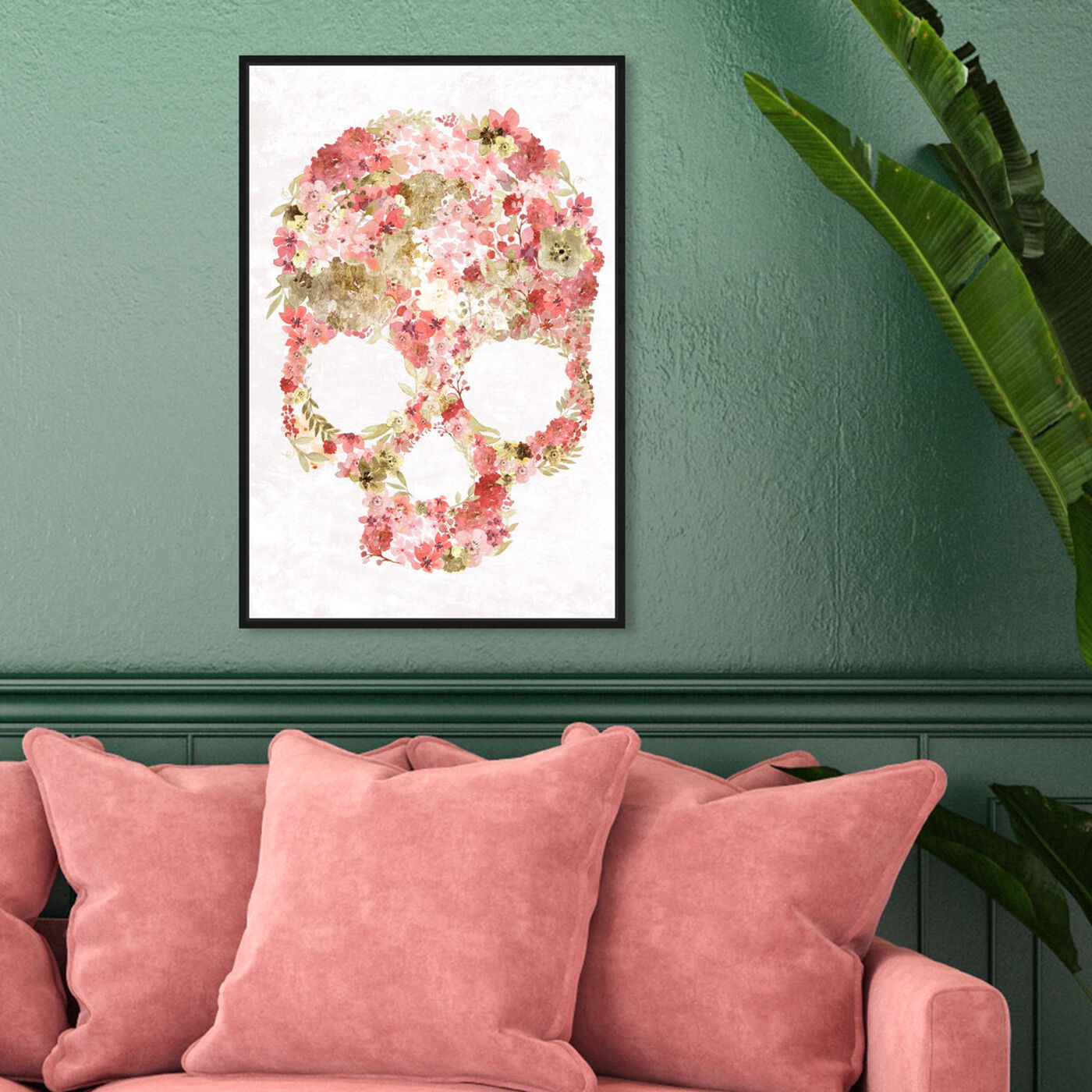 Hanging view of Blush Floral Mindset Gold featuring floral and botanical and florals art.
